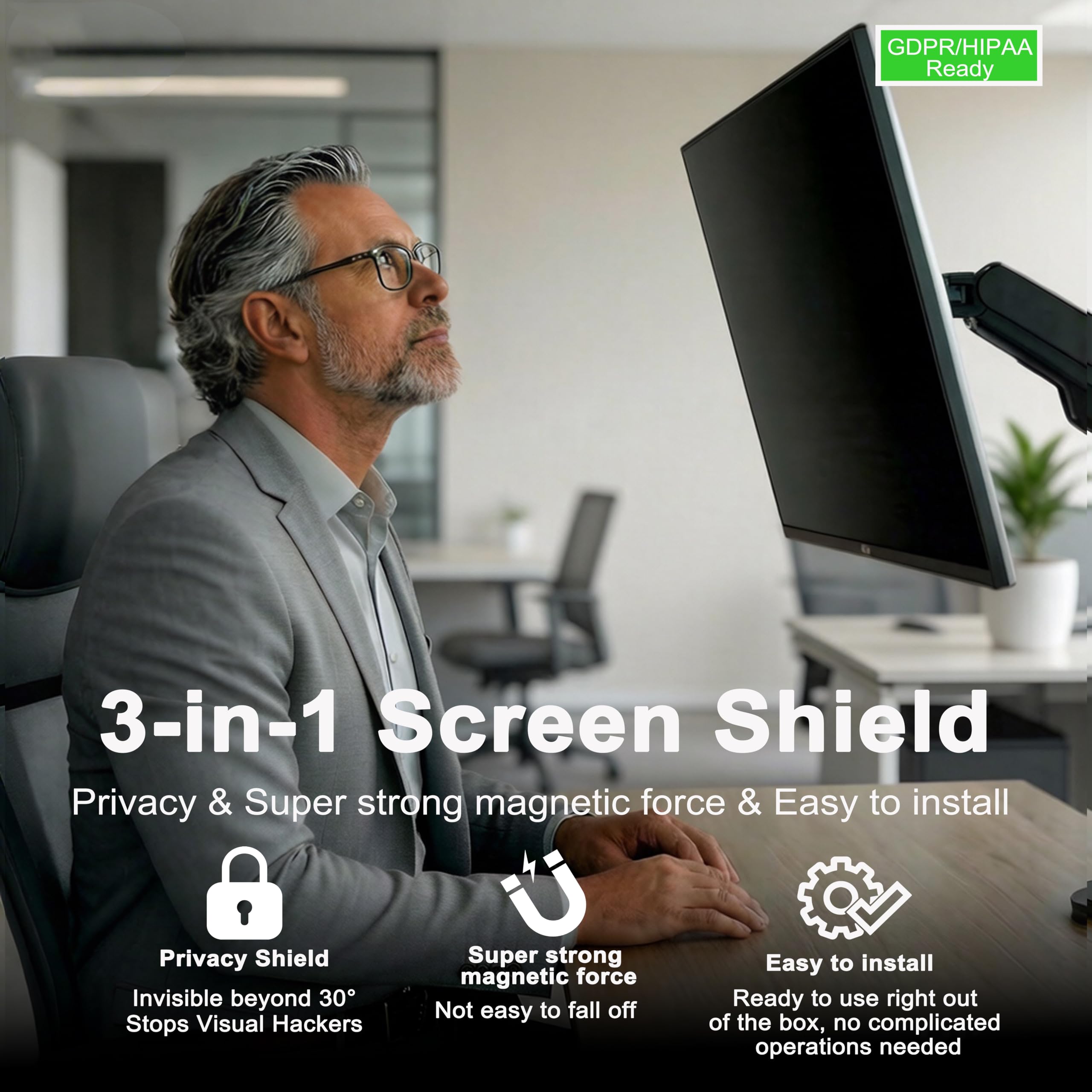 Paquete de 2 pantallas magnéticas de privacidad para monitor de 21.5 pulgadas (relación de aspecto 16:9), filtro de luz azul antirreflejos extraíble, escudo de privacidad opaco para