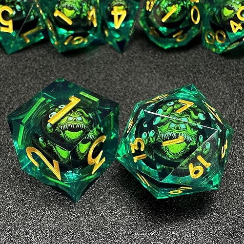 Miniatura 5 de HAOMEJA Beholder D&D Juego de dados de resina monstruo DND, esqueleto DND, 7 piezas con bolsa de ojo de dragón para regalo de juego de rol de