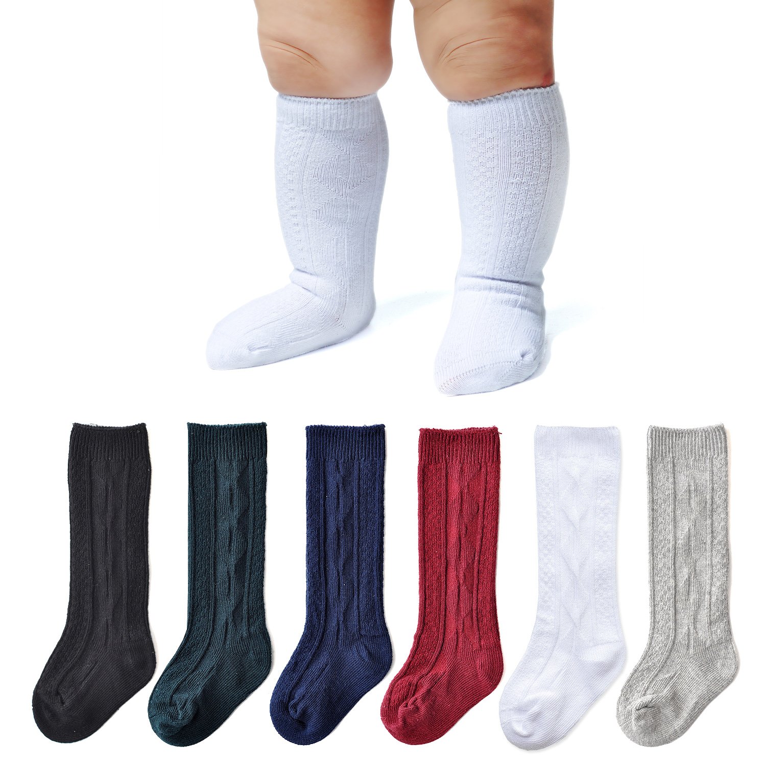 EPEIUS Unisex-Baby Seamless Ribbed/Cable Knit Knee High Socks (Pack of 3/6)