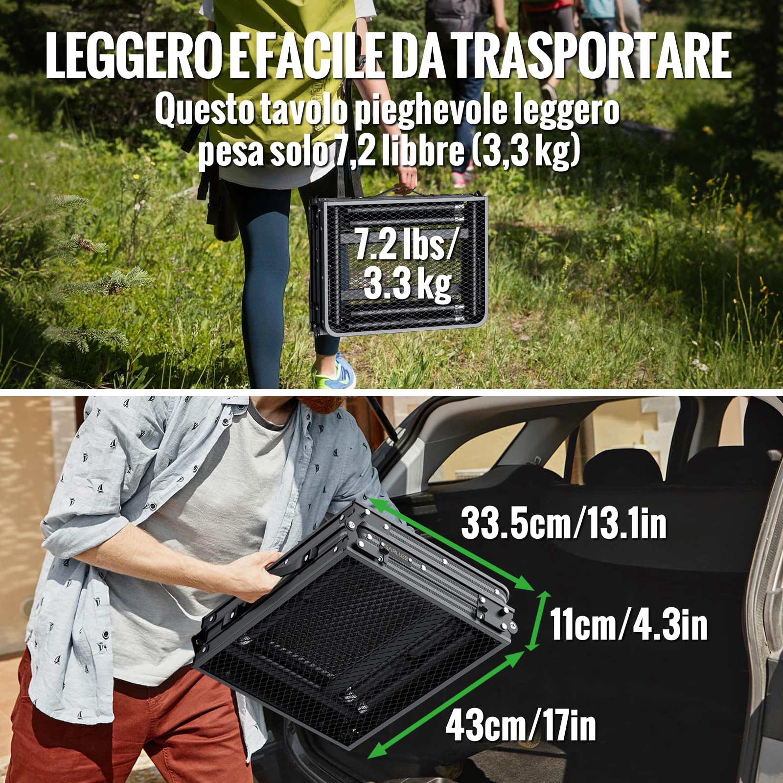 GARLLEN Tavolo Pieghevole per Barbecue,90x40 cm,3 Altezze Regolabili (27/51/74 cm),Tavolo da Giardino in Alluminio,Nero,per Campeeggio Picnic e Spiaggia