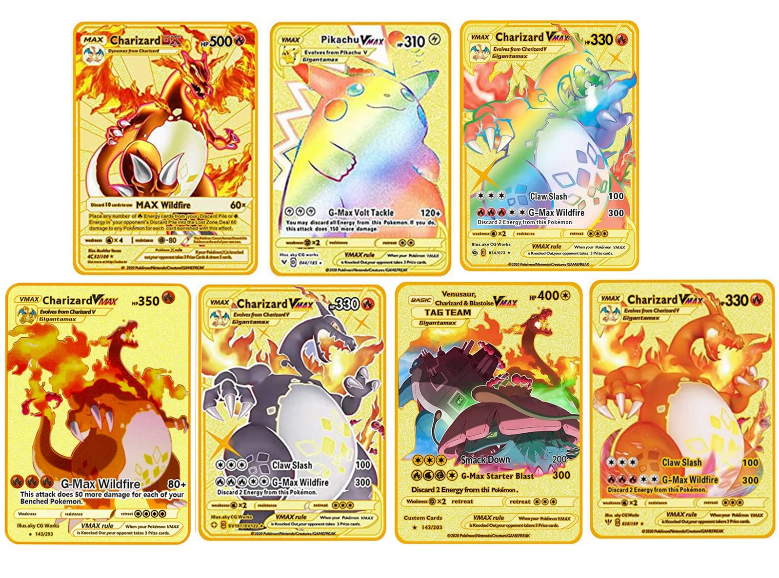 Buy 7Pcs Metal Gold Plated Charizard Card, Ultra Rare Charizard Vmax