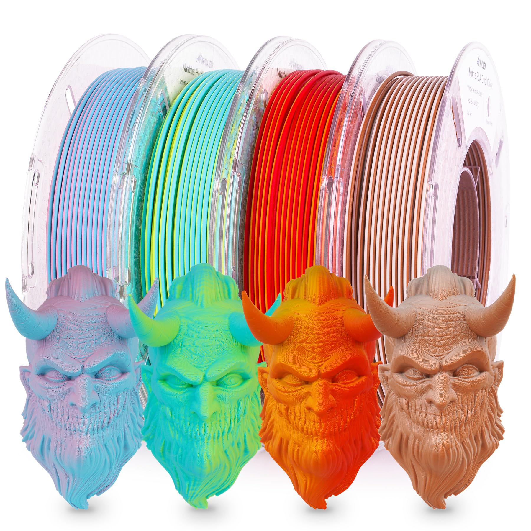 AMOLEN Matte PLA 3D Printer Filament Bundle, Dual Color PLA Filament 1.75mm Pack, Smooth Finish Fast Color Change 3D Printing Filament for Most FDM 3D Printer, 200g X 4 Spools