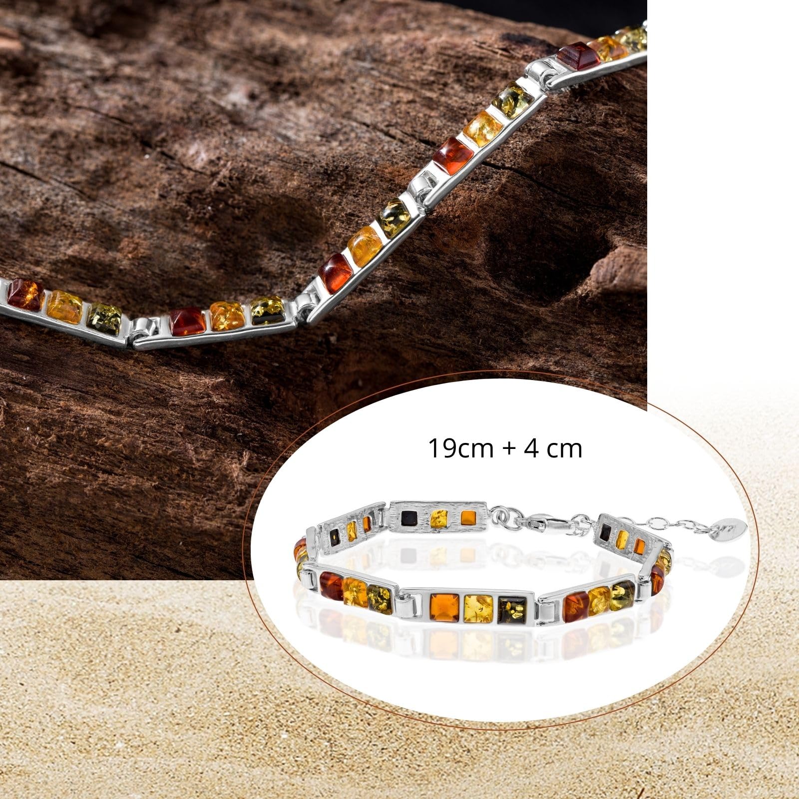 Copal Pulsera Femenina De Ámbar Báltico Y Plata De Ley Con Cierre Ajustable