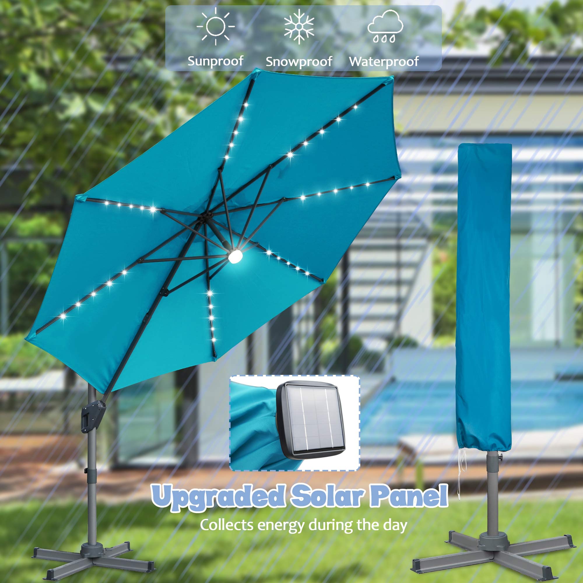 Buy Blissun 10ft Offset Umbrella with 36 Solar LED Lights, Hanging