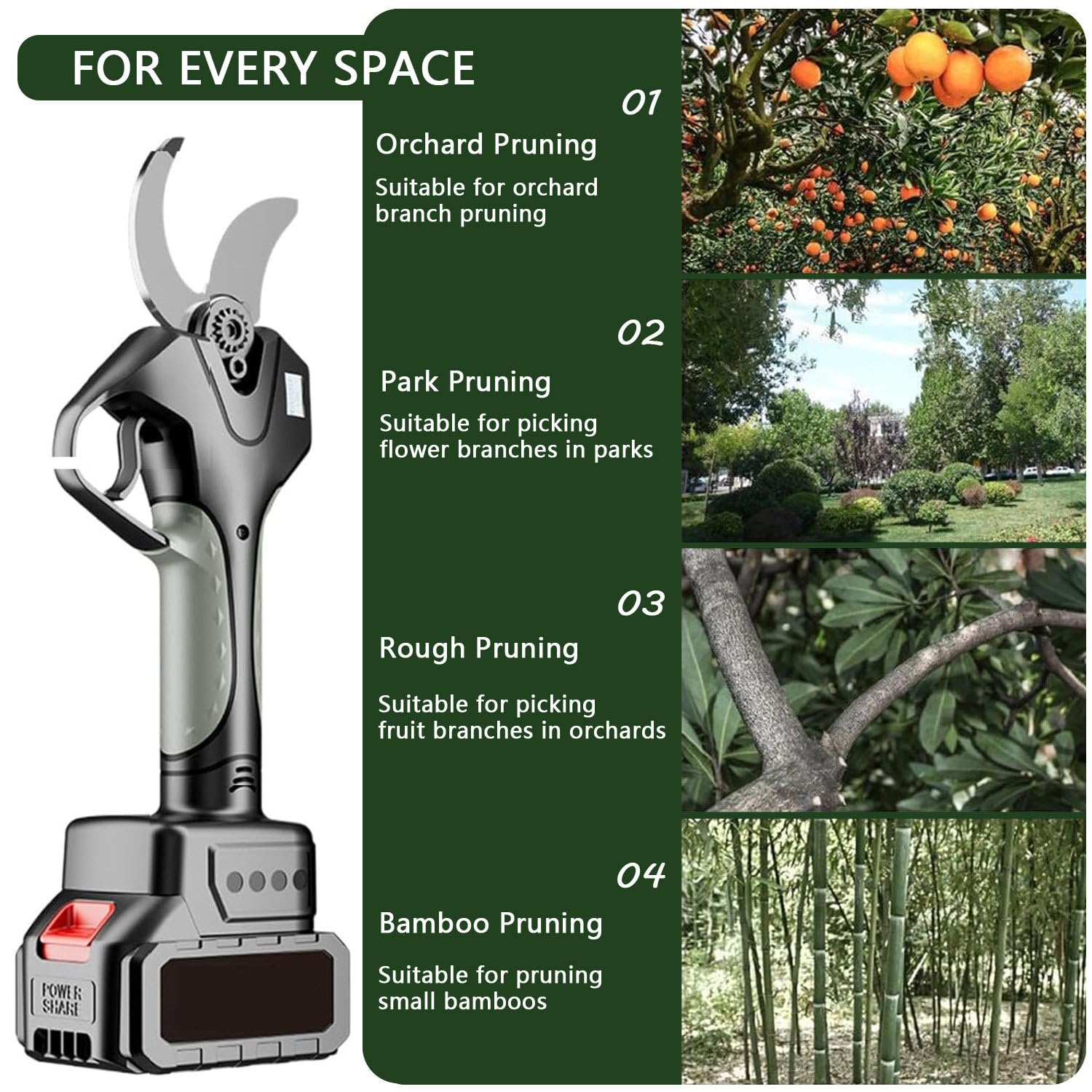 Potatore Telescopico per Alberi, Forbici Elettriche a Batteria da 50mm con Asta da 1.3-2.1M, 2 Batterie da 4500 mAh, Forbici da Potatura per Vigneti, Ulivi, Giardinaggio