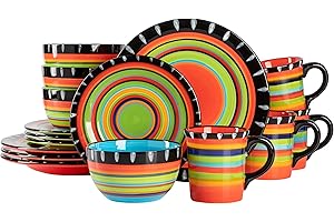 Gibson Elite Feliz Mesa 16-Piece Hand Painted Dinnerware Set, Mexican Style