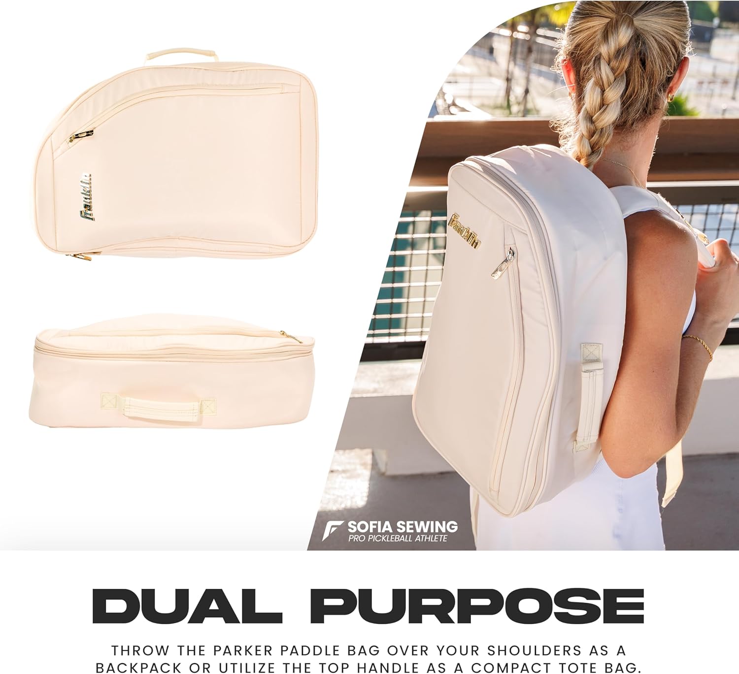 Franklin Sports Parker Pickleball Paddle Bag - (2) Paddle Bag for Pickleball Gear + Equipment - Compact with Shoulder Strap - Vanilla - Image 2