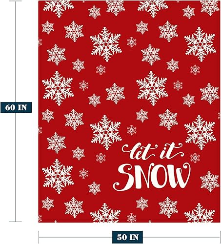 Miniatura 2 de YeeJu Manta decorativa de Navidad, manta de copo de nieve rojo y blanco para sofá, cama, suave, acogedora, ligera, mullida, manta de forro polar de