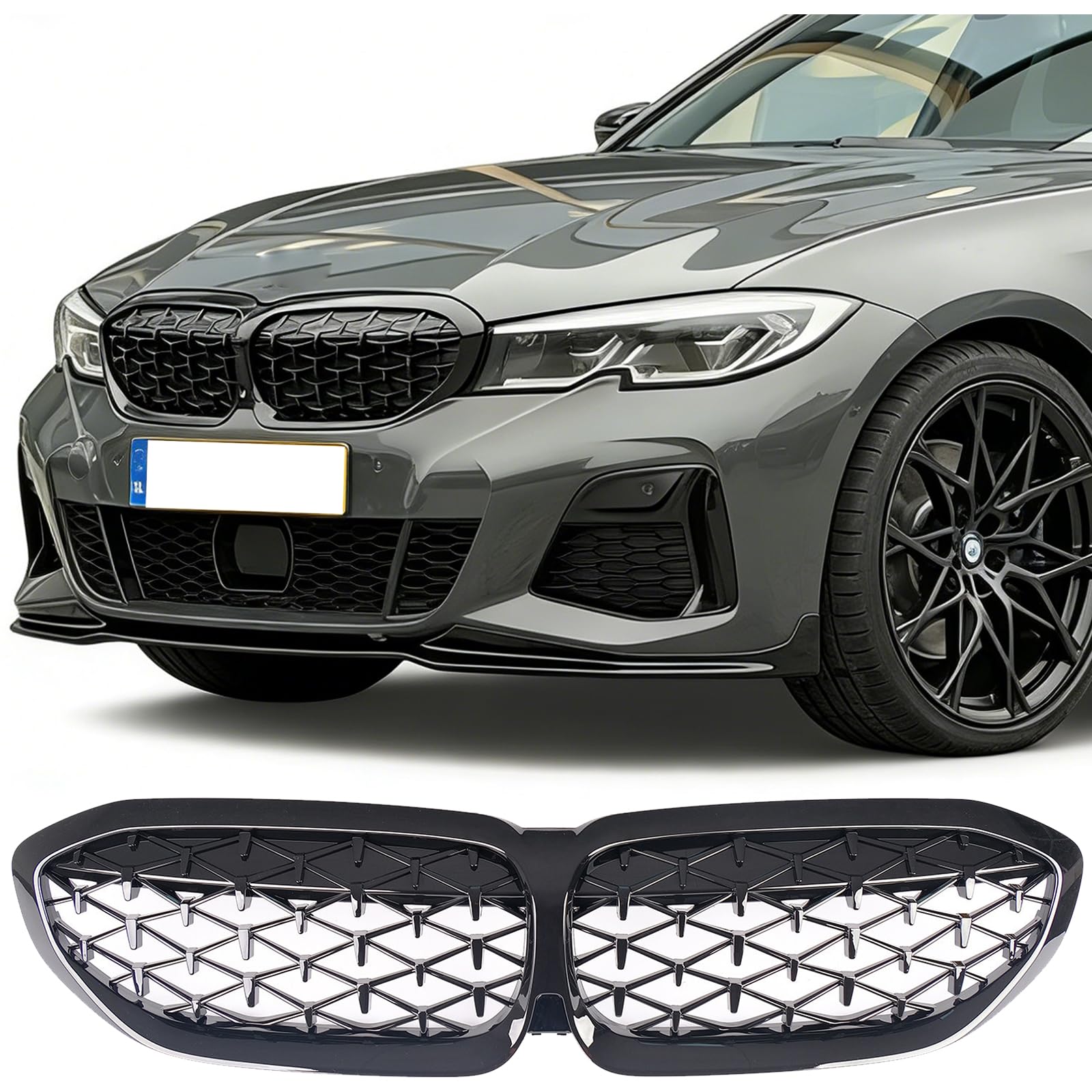 Sport Kühlergrill Nieren kompatibel mit BMW 3er G20 Limo G21 Touring Bj. 2018-2022 Vor LCI Glanz Schwarz