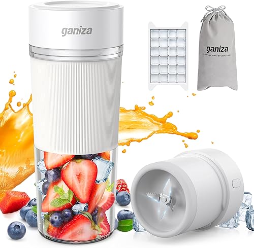 Ganiza - Licuadora pequeña para batidos y batidos, licuadora portátil 3 en 1 con cuchilla trituradora de hielo, mini licuadora personal de 10 onzas