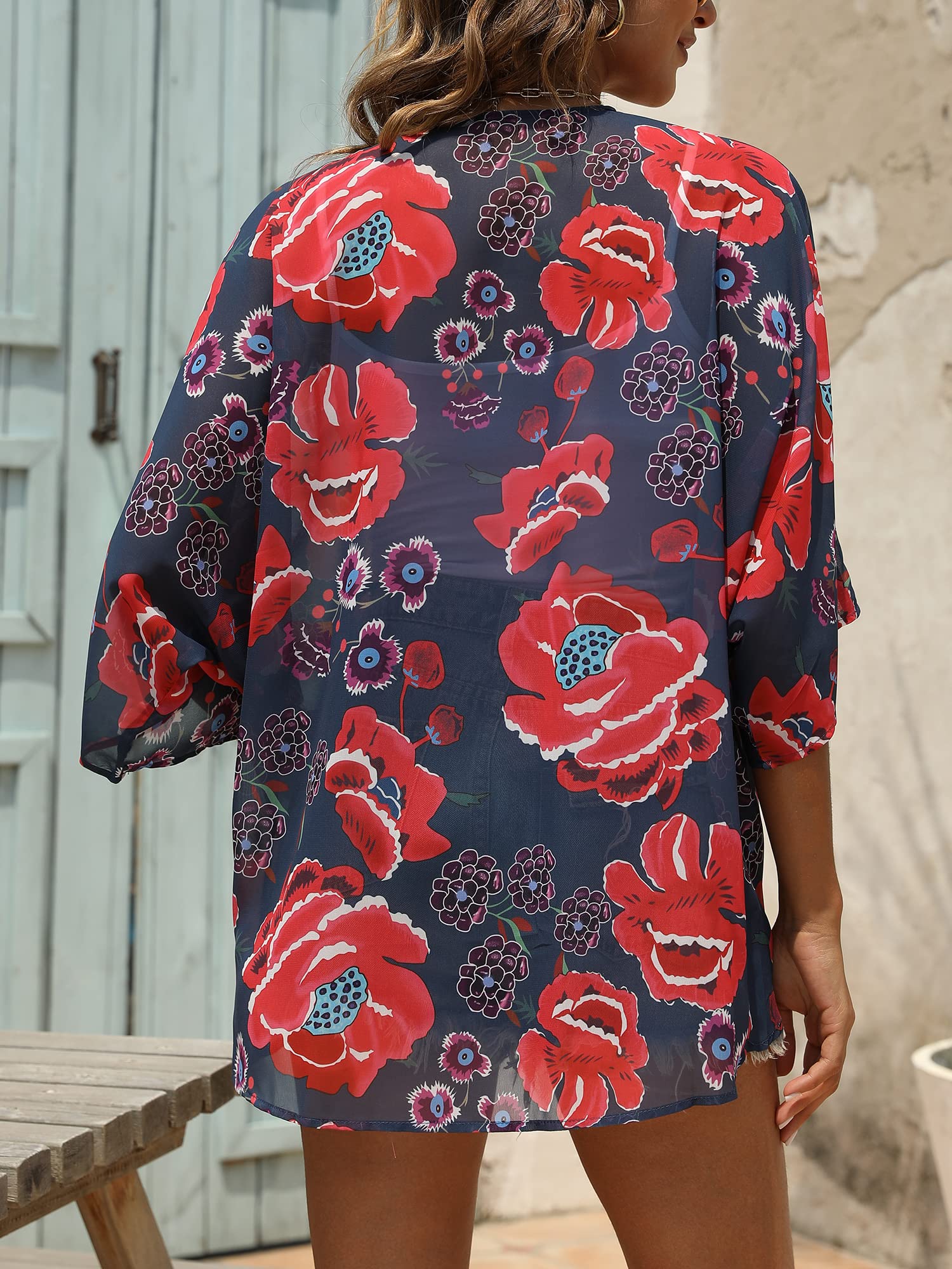Chunoy Damskie szyfonowe kimono luźny kardigan lekkie okrycie