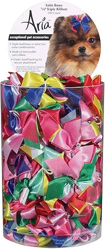 Aria Triple Ribbon Bows for Dogs, 100-Piece Canisters