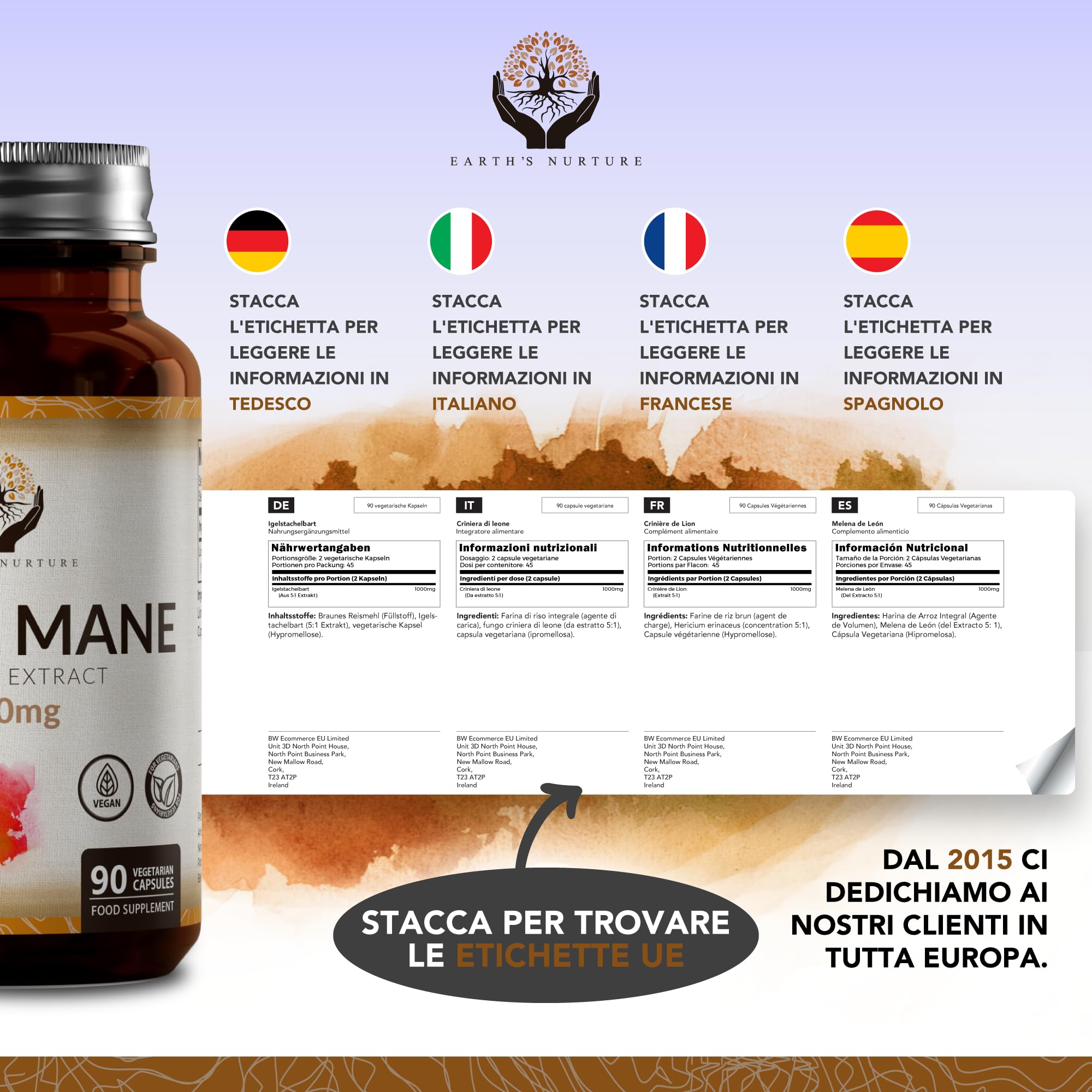 EN Lions Mane | 1000mg Lion's Mane per Dose | Alta Potenza Fungo Criniera di Leone - 90 Lion-Mane Mushroom Capsules | Non-OGM, Senza Glutine e Allergeni | Prodotto nel Regno Unito