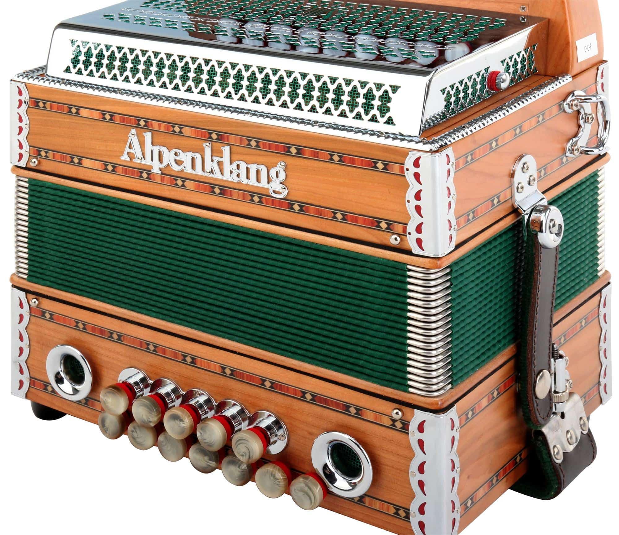 Alpenklang "Mini" Massiv aus Kirschholz (B-Es-As Stimmung, 31 Knopftasten, 11 Helikon-Bässe, 3-reihig, inkl. Rucksack-Case