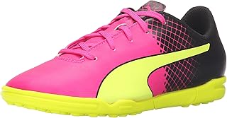 PUMA Unisex-Child Evospeed 5.5 Turf Trainer Soccer Shoe, Pink Glo/Safety Yellow, 2 B US Little Kid