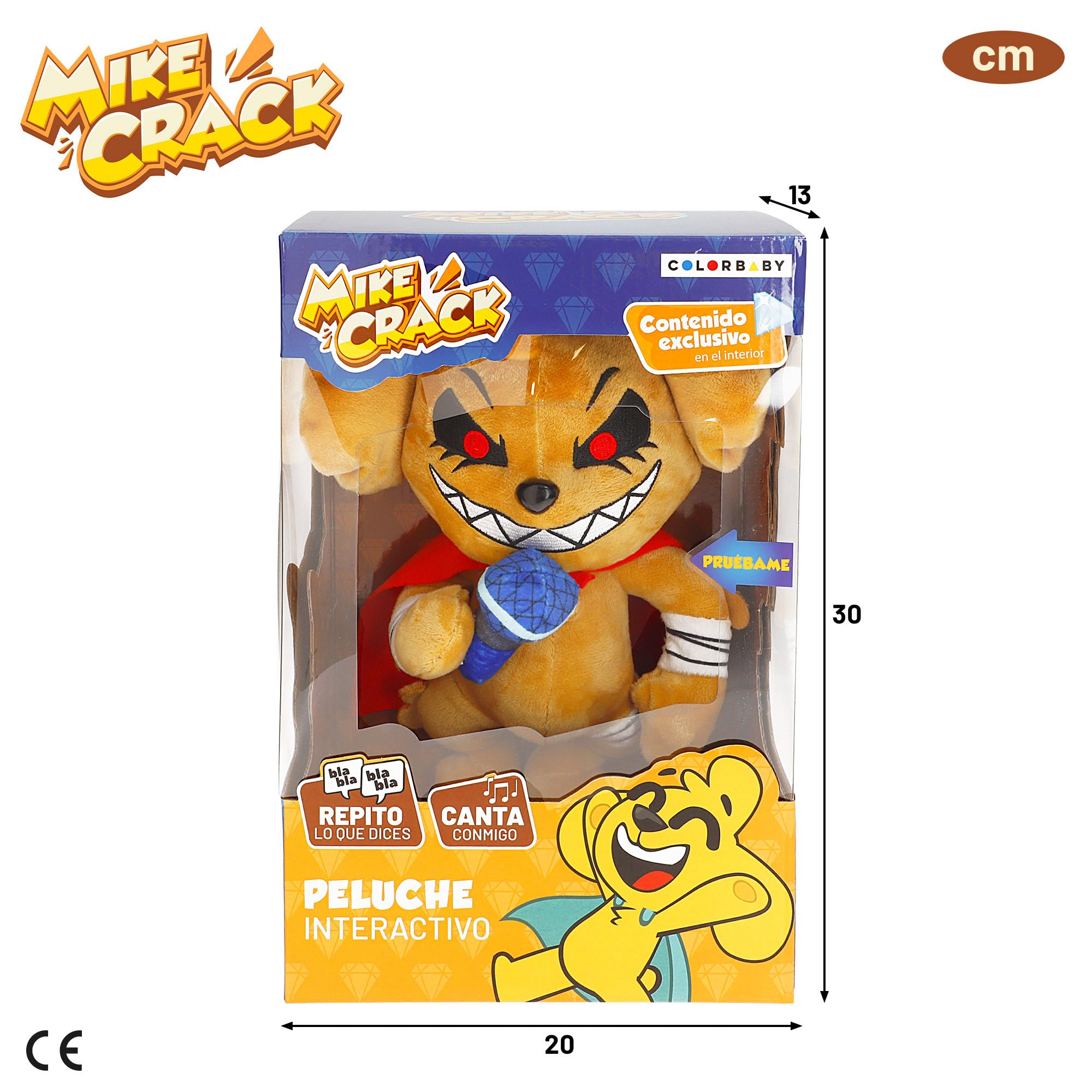 COLORBABY Mikecrack, Wypchane interaktywne Mike.Exe Dog z muzyką, Nagrywanie i odtwarzanie głosu, zabawka postać Youtube, 29 cm, Śpiewa Punto Exe, Powtórz to, co mówisz (85425)