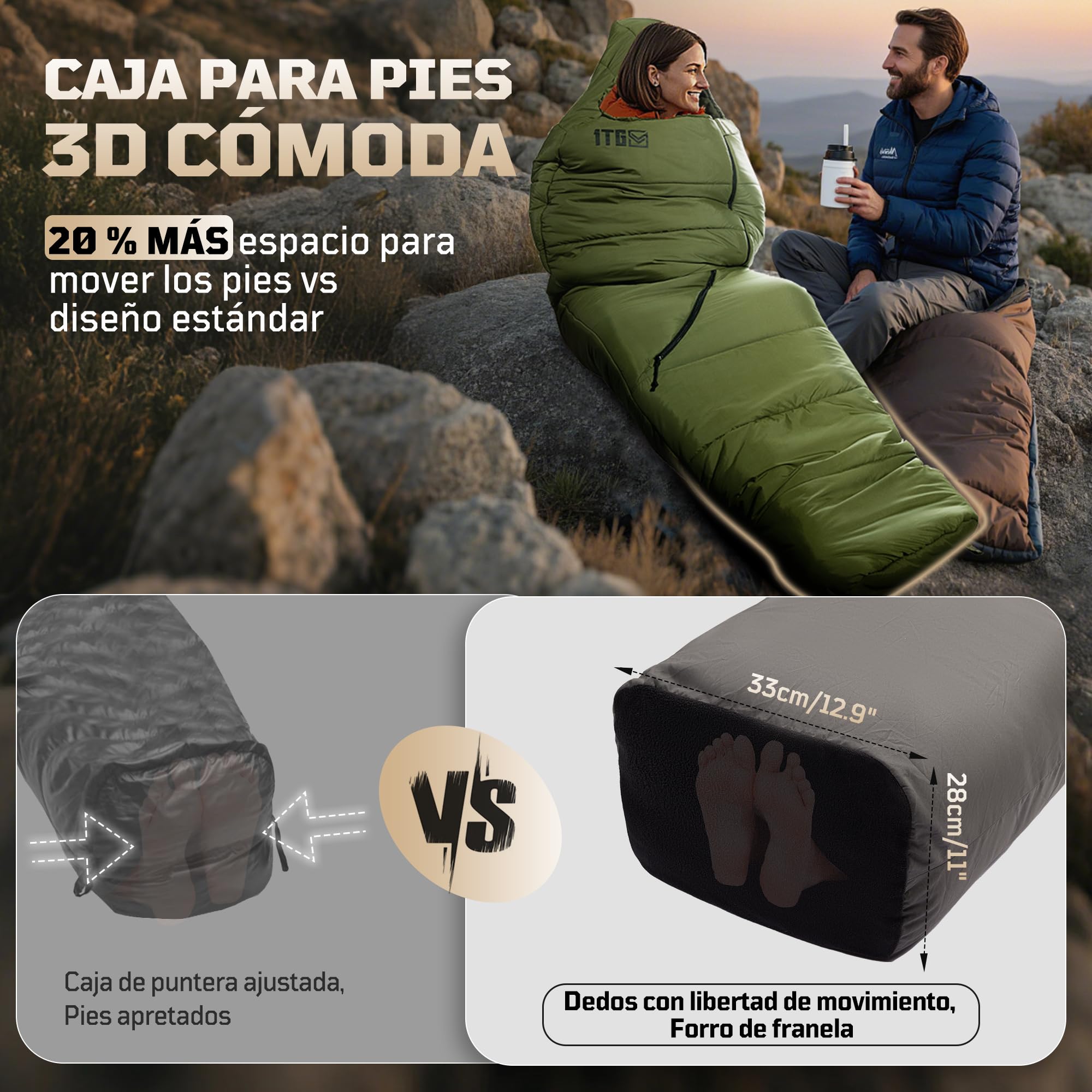 Saco de Dormir Momia 4 Estaciones Adulto 0-10°C | Ligero y Compacto (1,76 kg) | Impermeable, Hasta 185 cm | Camping, Trekking y Montaña