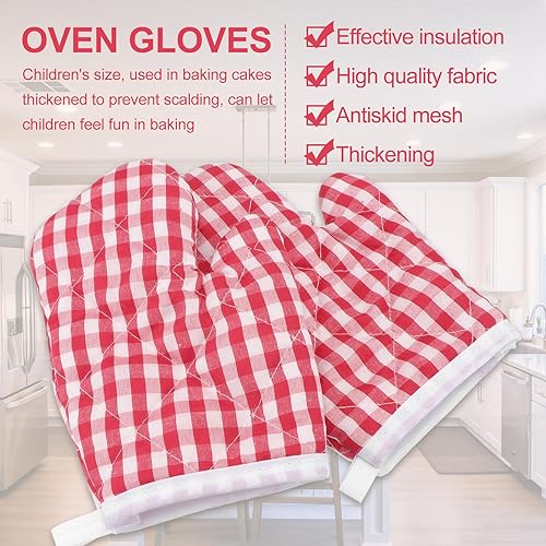 Vista 22 de Guantes de cocina para niños, 2 unidades, para jugar y cocinar, guantes para horno de microondas, guantes de cocina para hornear, guantes de cocina