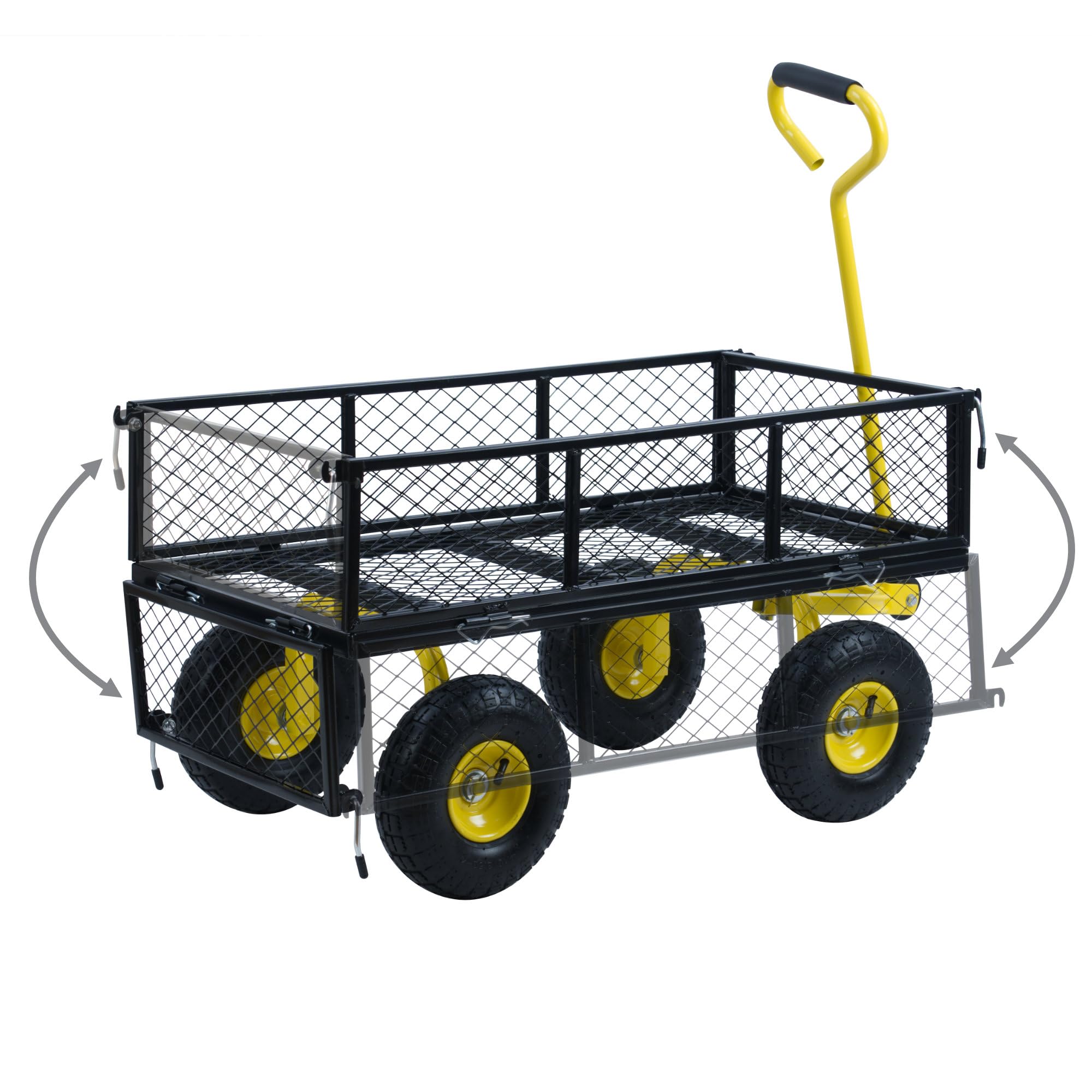 Zelsius Chariot de jardin, capacité de charge de 350 kg, 75 l, noir/jaune, chariot de jardin, chariot de jardin, chariot à main, chariot de transport pliable, pour le jardinage