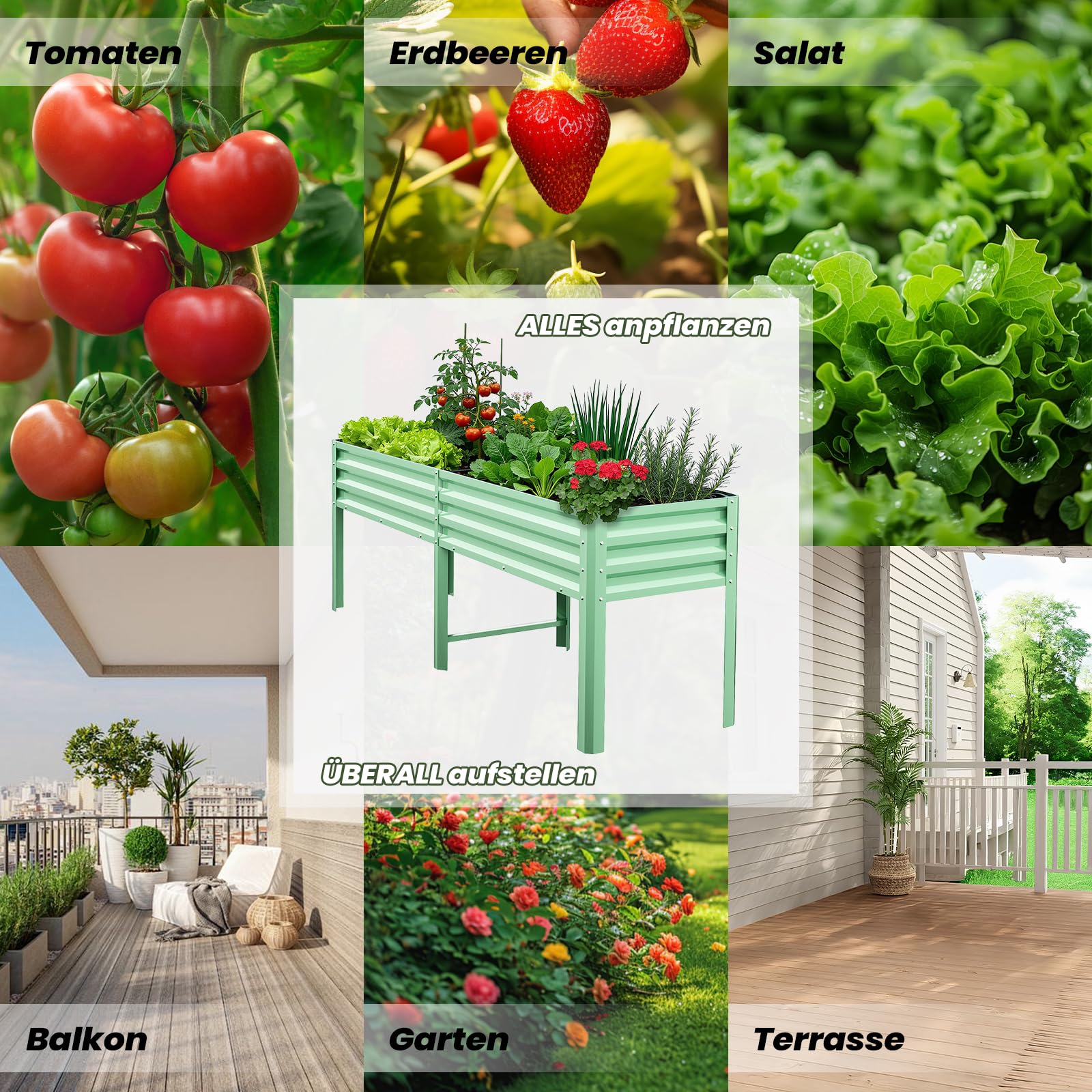 Hochbeet aus Metall, Verzinkter Stahl Rostfrei, 226x60x80 cm Hochbeet für Garten, Terrasse & Balkon, Pflanzkasten für Gemüse, Kräuter und Blumen, Langlebiges Pflanzbeet