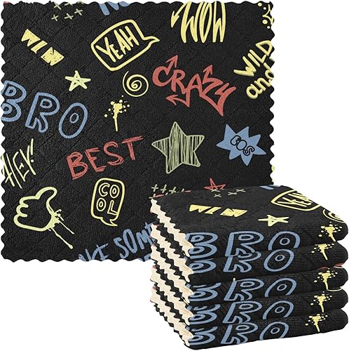 Graffiti Slogans Cotton Decorative Microfiber Kitchen Towels Fast Drying 6 Pack Kitchen Tea Towels for Countertop Table disponible en Yaxa El Salvador
