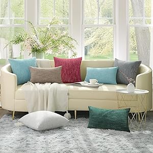 decorUhome Fall Chenille Decorative Throw Pillow Covers 22x22 Set of 2, Farmhouse Textured Square Neutral Solid Accent Pillow Covers for Couch Sofa Bed Living Room Home Decor, Rust