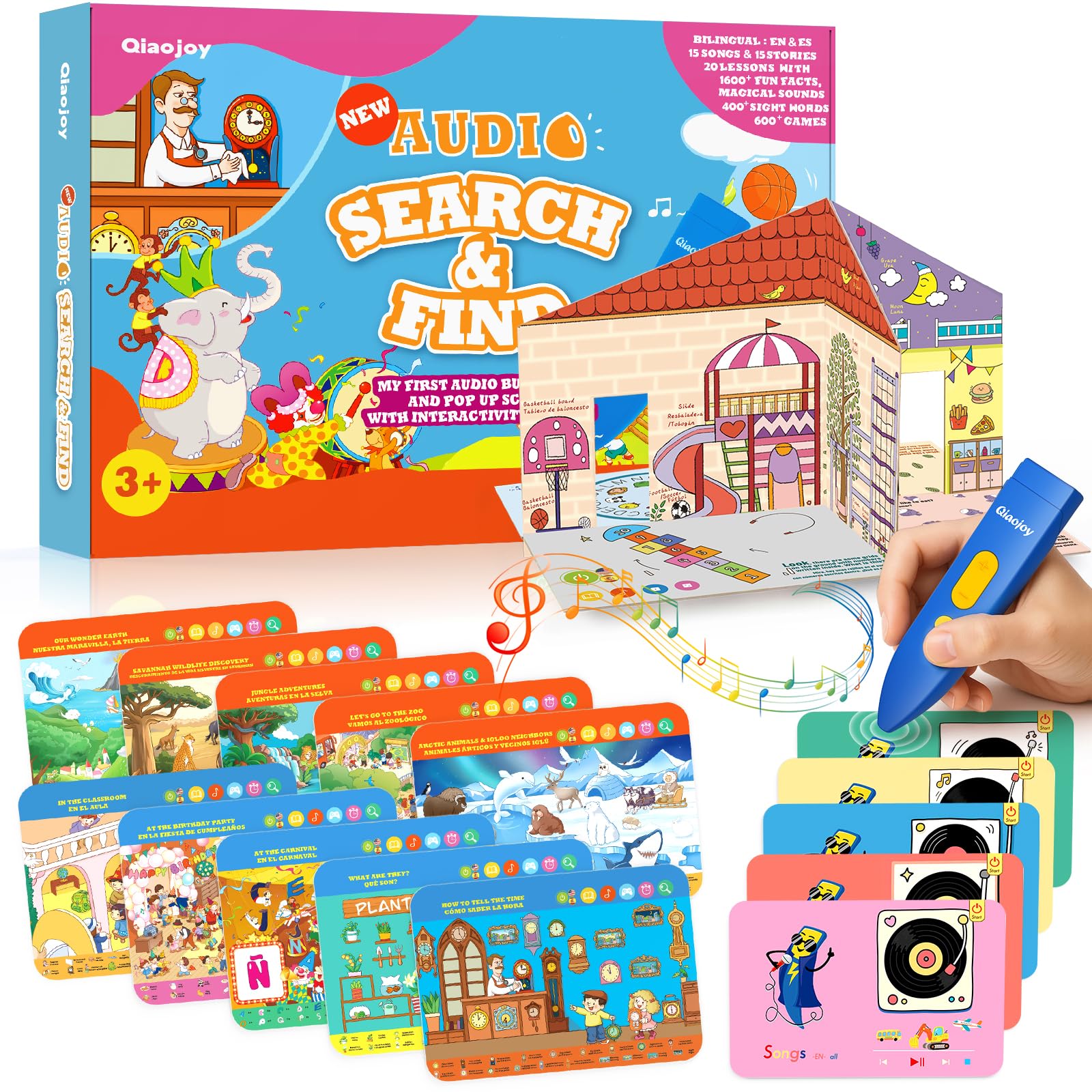 Qiaojoy Interactive Search & Find Book for Kids Ages 4-6,3-8, Talking Pen with 20 Themes , Preschool Learning Activity Book, Educational Toys for 3+