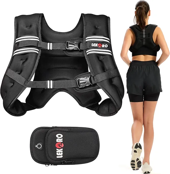 Weighted Vest, 6lbs/8lbs/12lbs/16lbs/20lbs/25lbs/30lbs Weights Vest for Women Men with Reflective Stripe for Workout, Strength Training, Running, Walking (20LB)