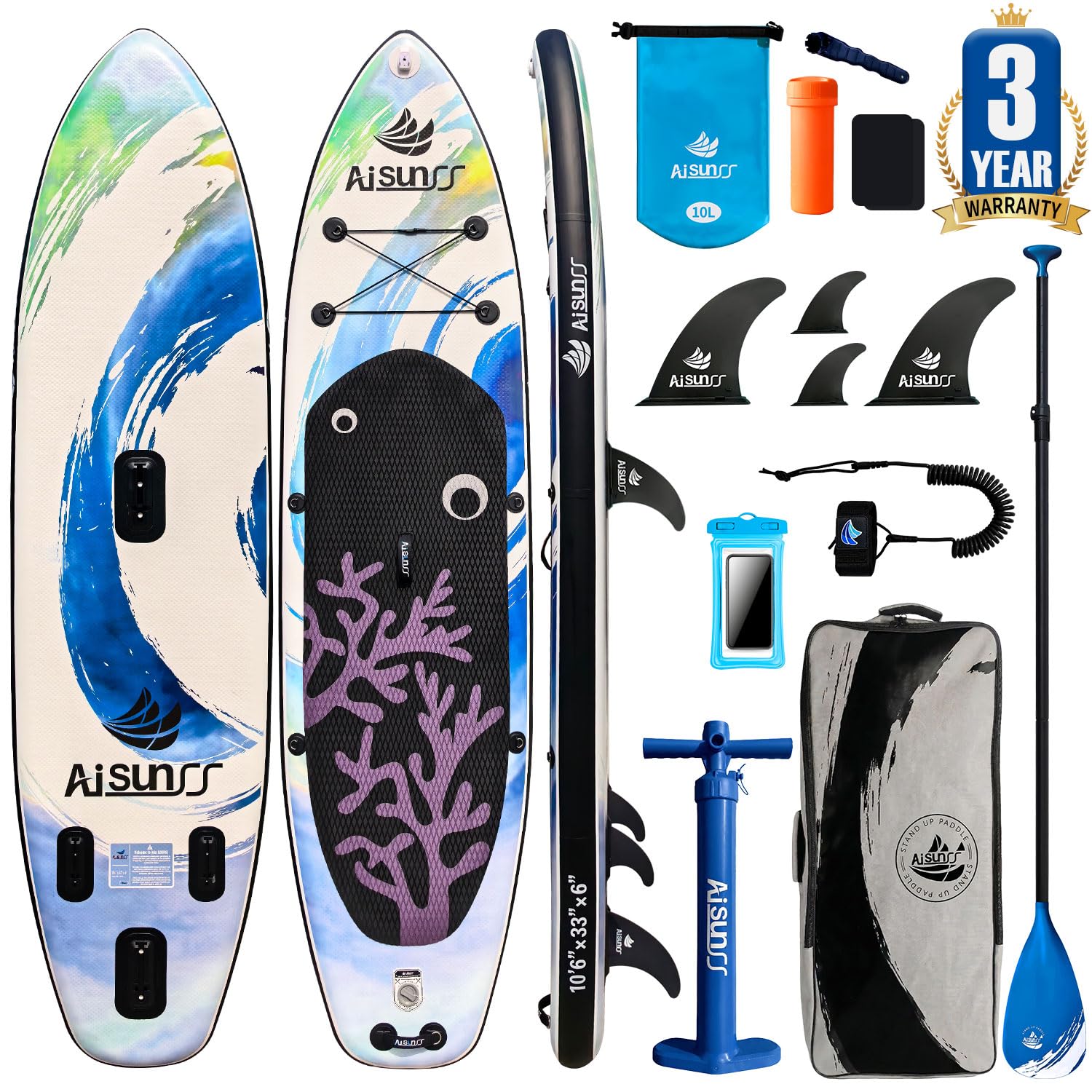 Amazon.com : AISUNSS Inflatable Stand Up Paddle Board, 10'6
