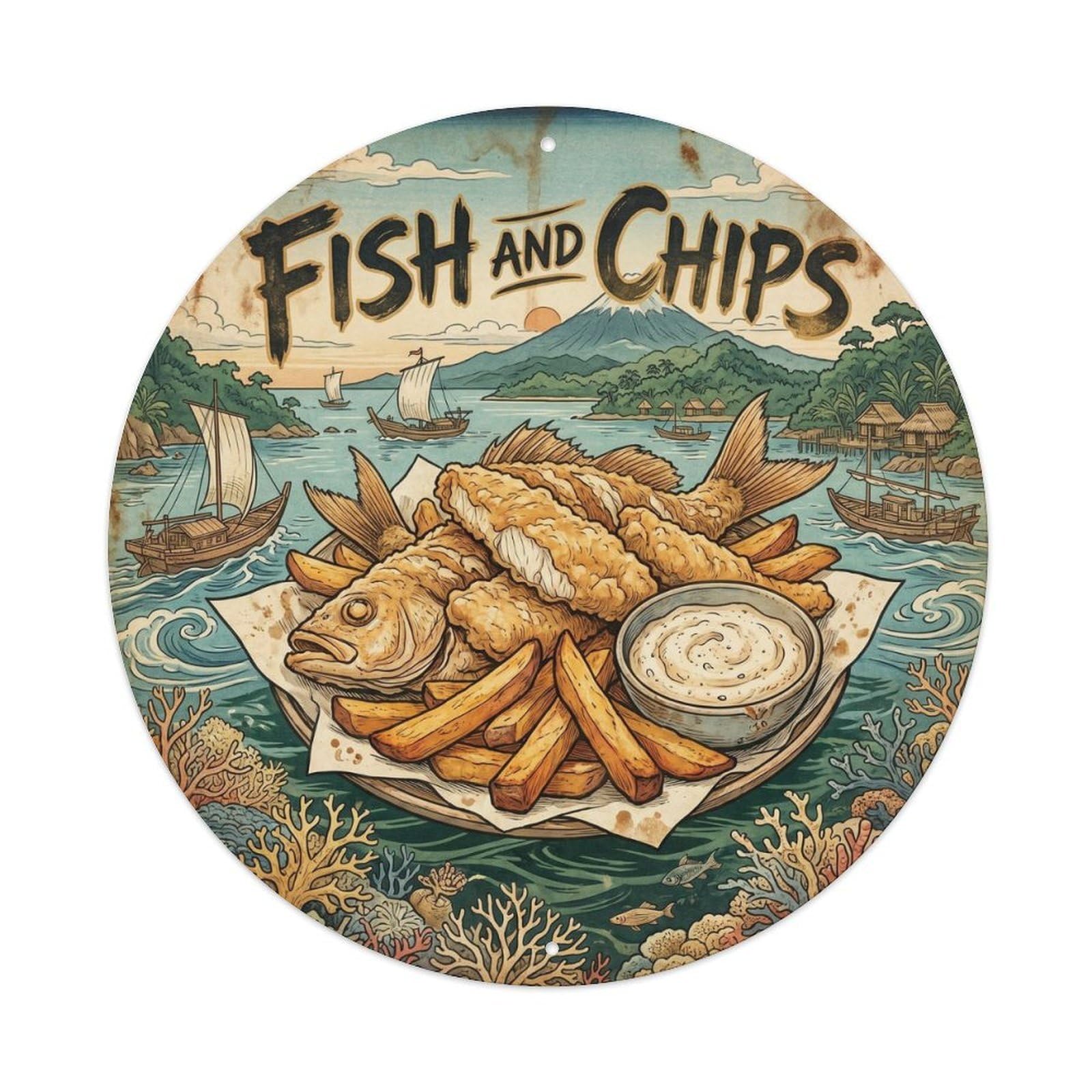 Solomon Islands Fish And Chips Retro Seafood Culture Metal Tin Sign