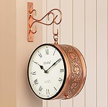 CRAFTEL Metal Roman Dial Double Sided Vintage Station Analog Wall Clock for Living Room Home and Office (Dial - 8 Inches, Rose Gold)