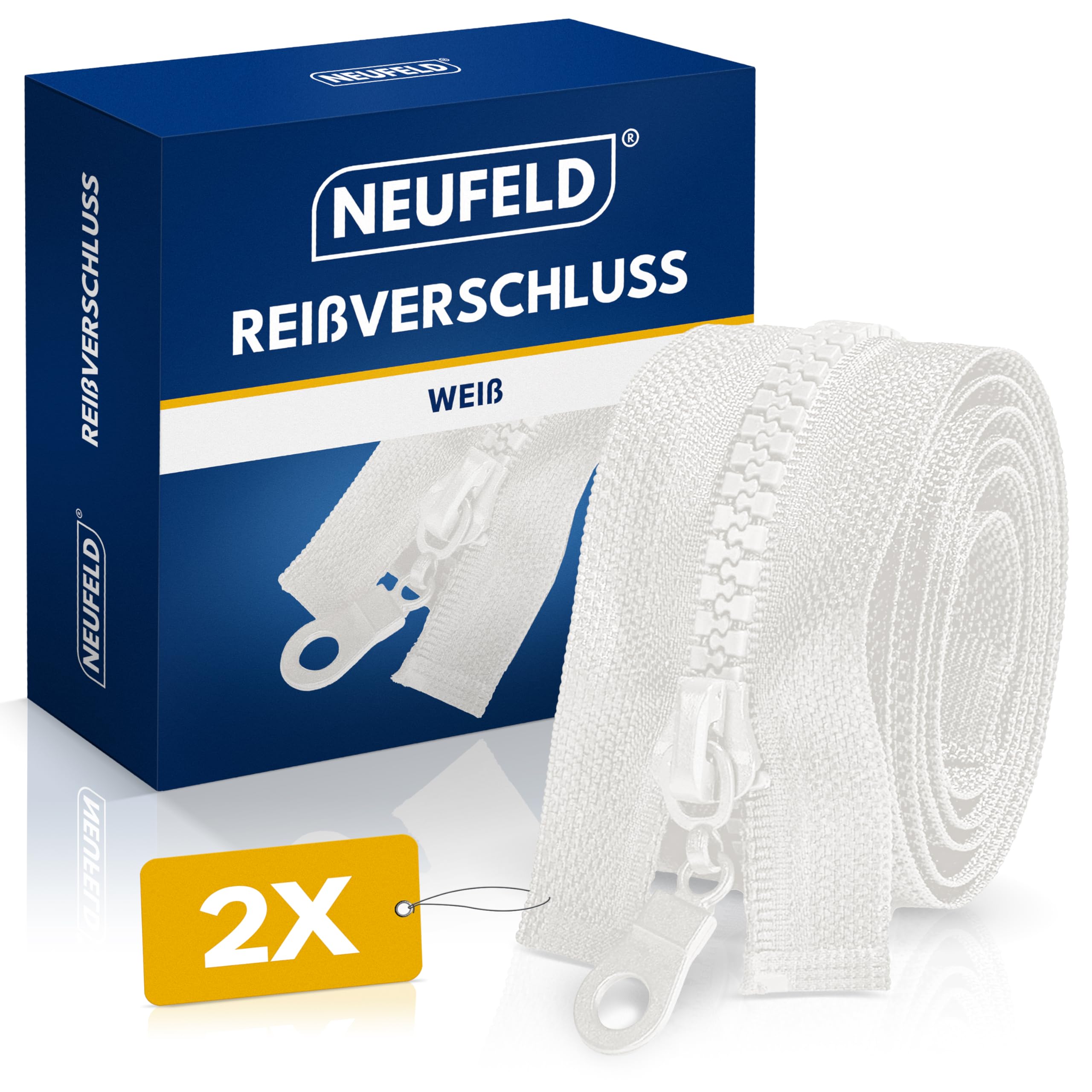 NEUFELD® Reißverschluss in Weiß 60cm [VORTEILSPACK] - Reissverschluss für Jacken, Taschen, Bettwäsche - Zipper