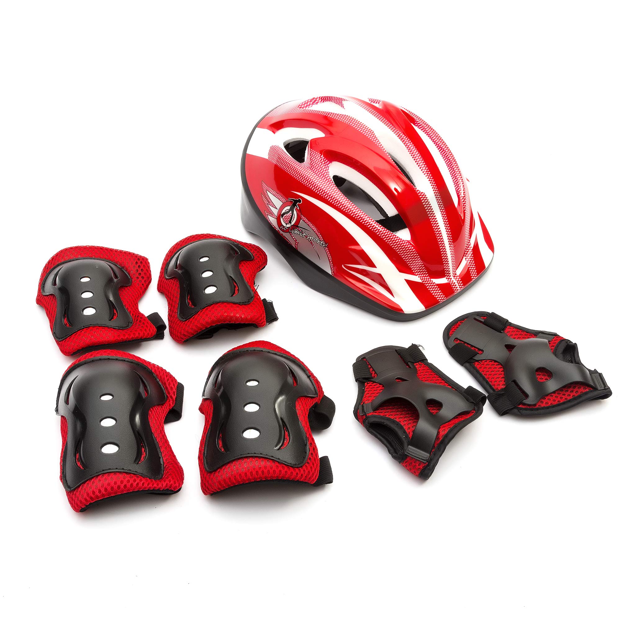 Helmet With Pads In Red Adjustable Age 5-12 Years Protective Set For Cycling Bicycle Skating Scooting Universal
