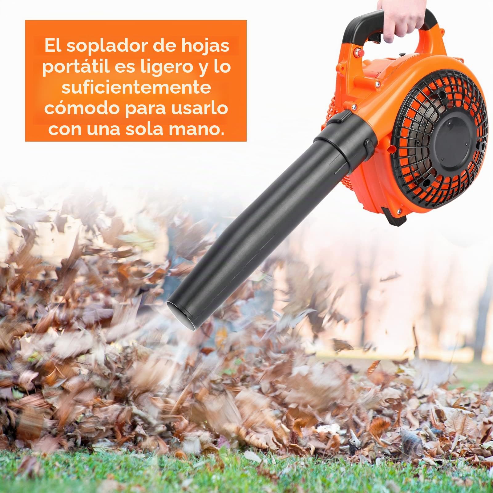 Soplador de hojas de gasolina inalámbrico de 26 CC, soplador de hojas de gas de mano de 2 tiempos, soplador de gas ligero, soplador de hojas de jardín a gas para cuidado del césped, limpieza de patio
