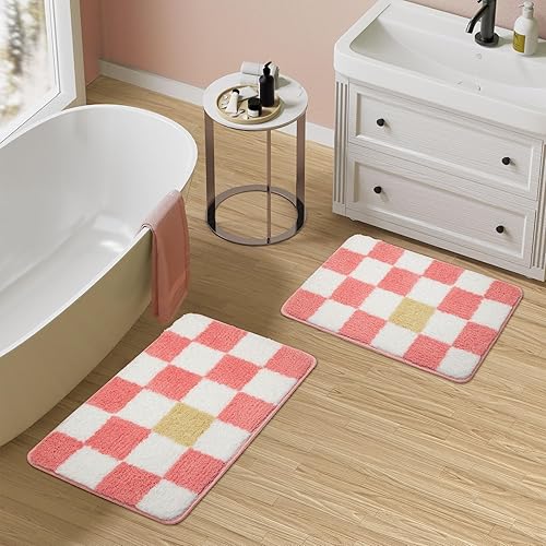 Miniatura 9 de Sunhop Tapetes de baño amarillos, bonitos tapetes de baño pequeños, extrasuaves y absorbentes, antideslizantes, para baño, fregadero, ducha, lavable