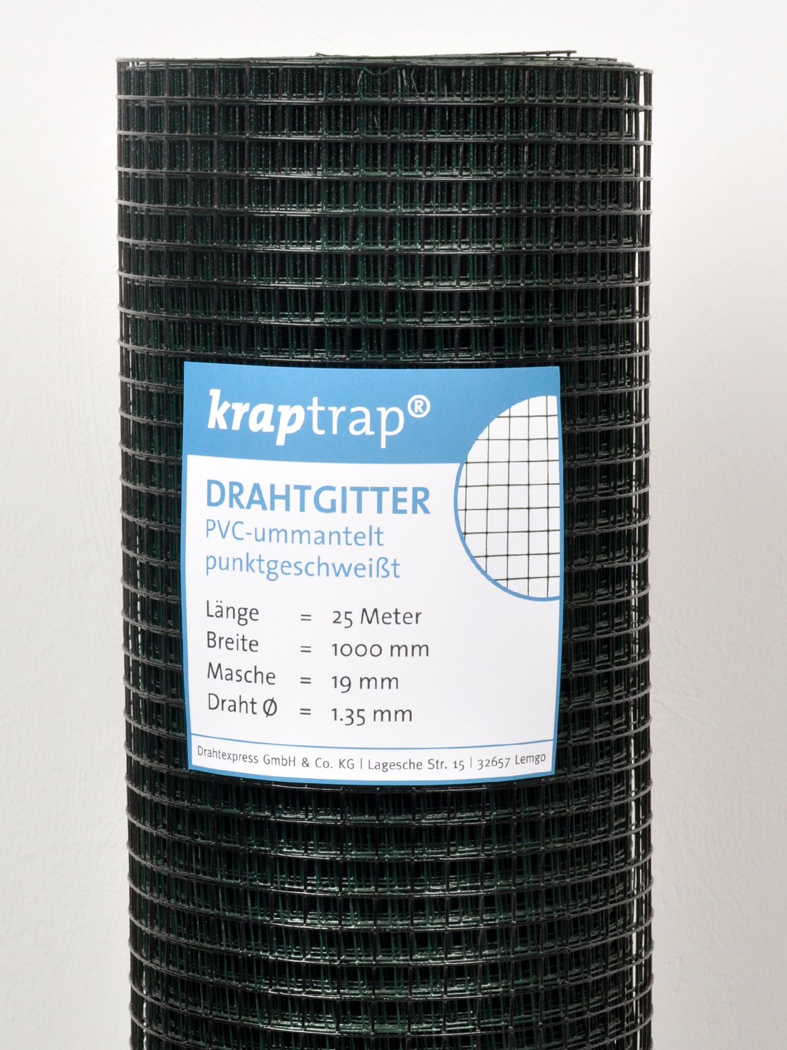 KrapTrap Volierendraht SCHWARZ Drahtgitter I verzinkt I 19 x 19 mm I 25m x 1m I Kaninchendraht