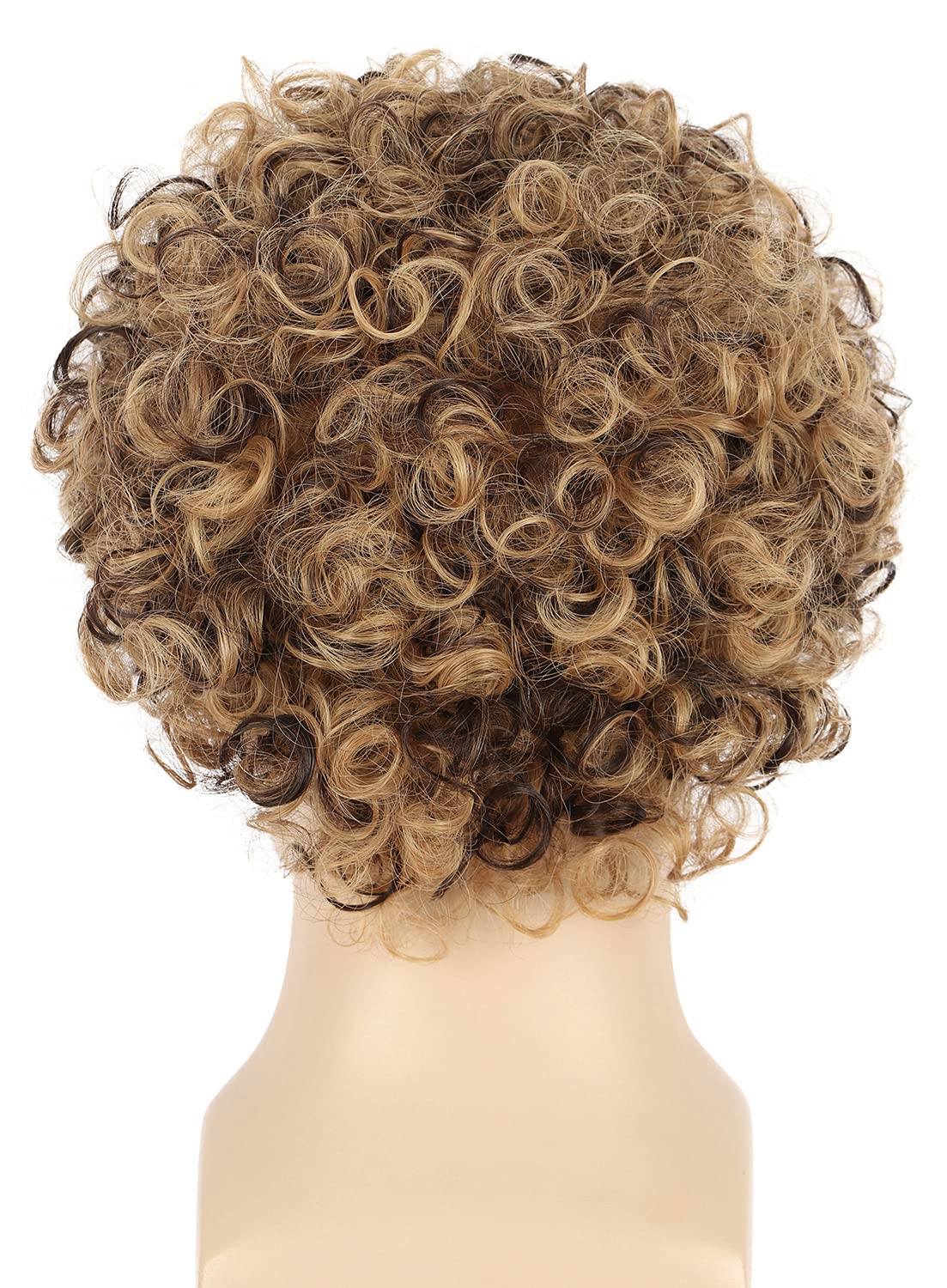 Yuehong Men Short Curly Brown Afro Wig 70s 80s Disco Hair with Mustache Set Heat Resistant Synthetic Fibers Soft Breathable Wig - Image 4
