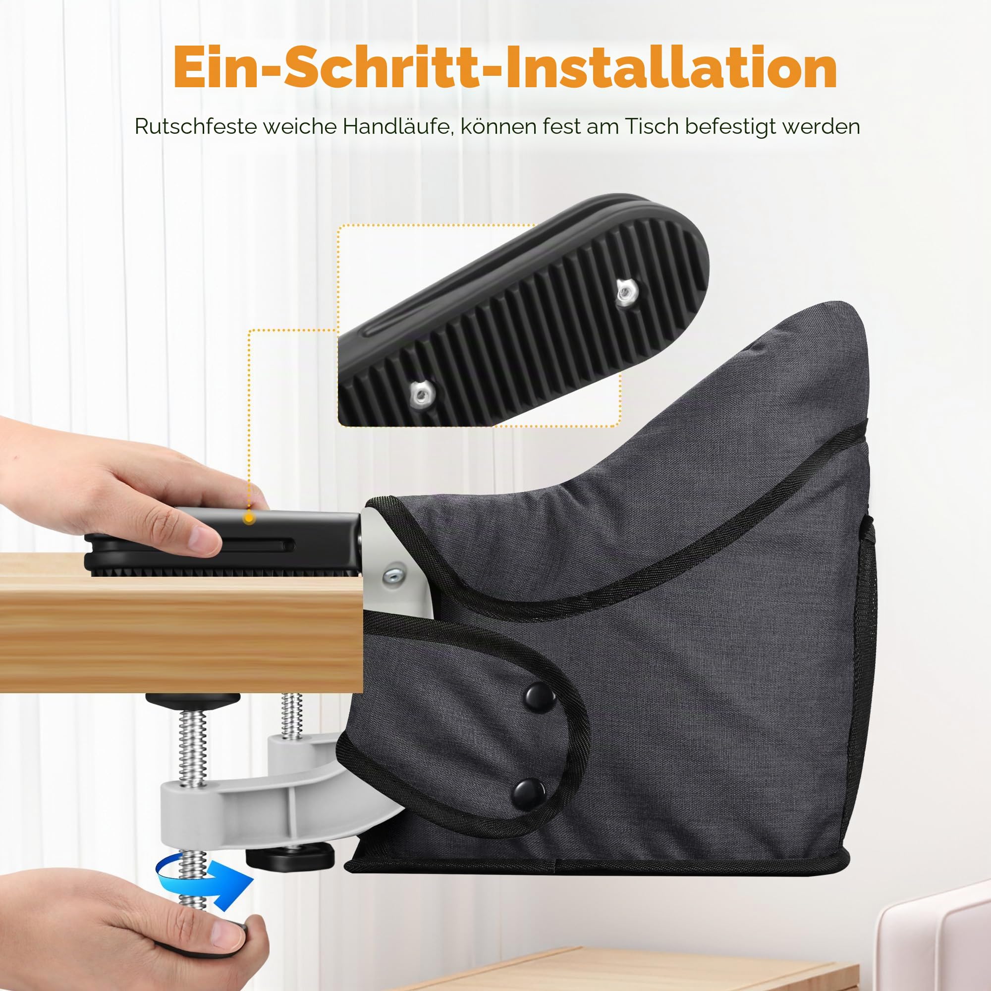 Toogel Klappbarer Tischsitz, Tragbarer Baby Hochstuhl mit Sicherheitsgurt, Kinderstuhl zum Anklippen, Sitzerhöhung Stuhlsitz Babysitz mit Transporttasche für Zuhause und Unterwegs (Schwarz)