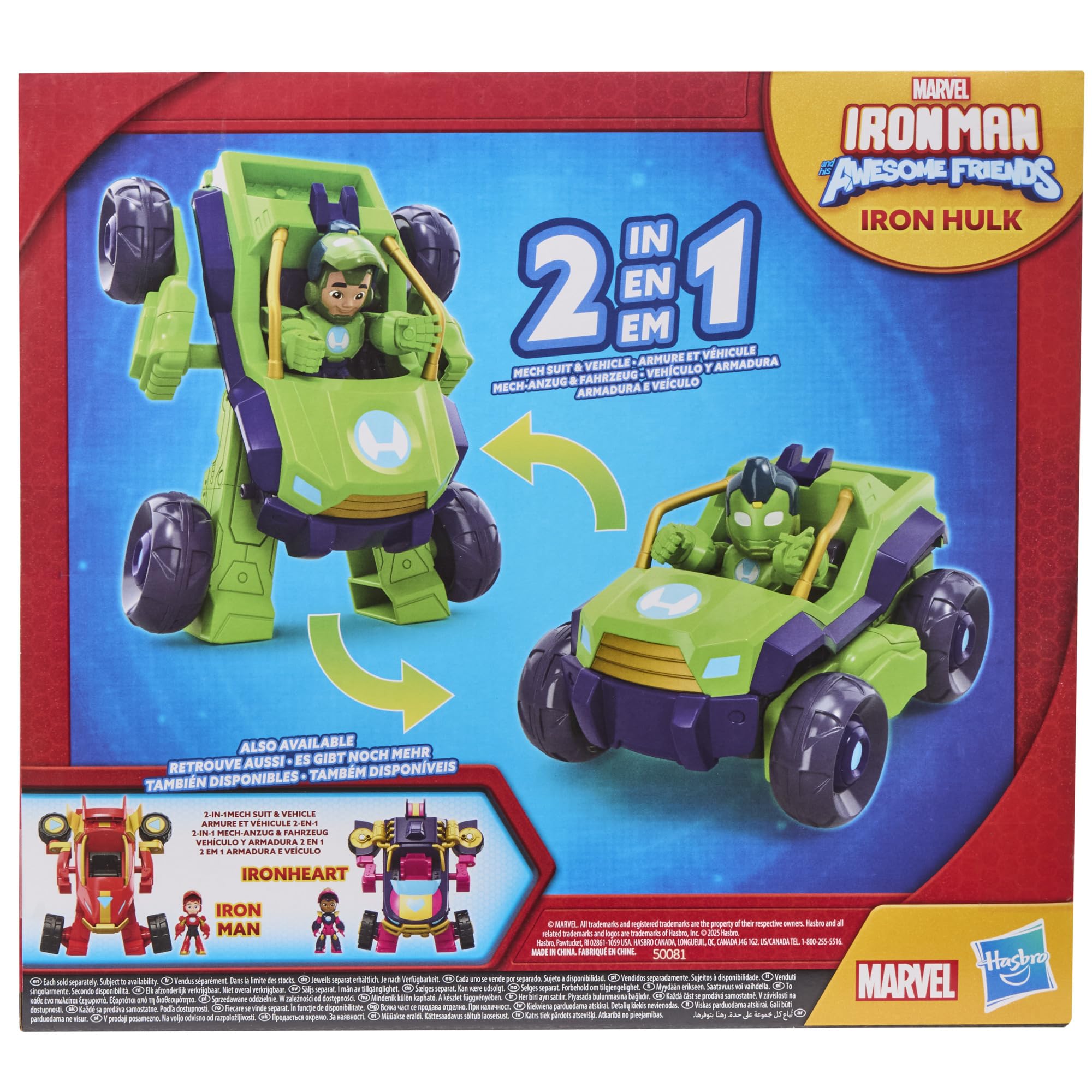 Mechaniczny kombinezon i pojazd Iron Hulka 2 w 1 z serialu "Iron Man and his Awesome Friends" Marvela, figurka i model pojazdu