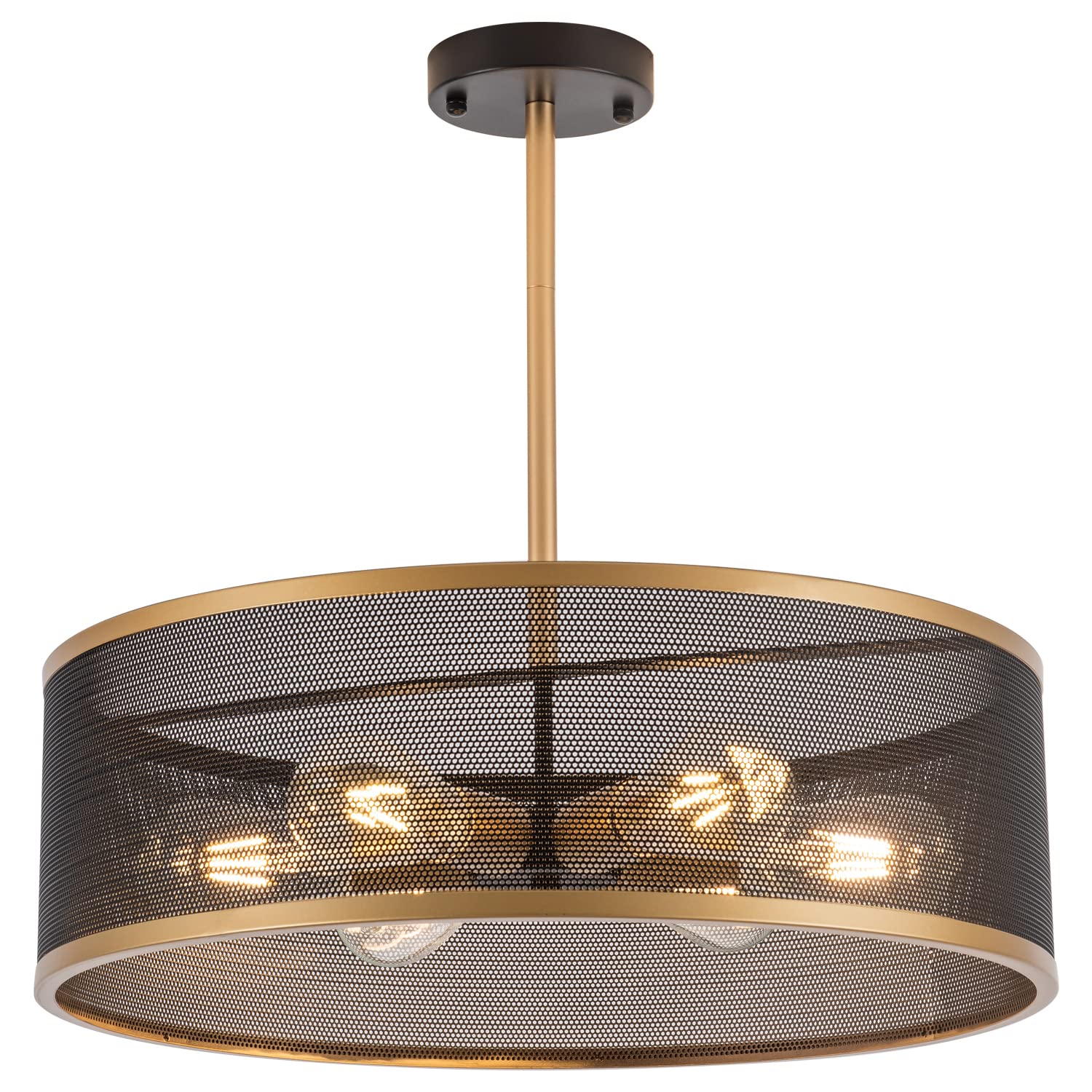brfaixla 19.7" Modern Chandelier Semi Flush Mount Ceiling Light Fixtures, 6-Light Black Gold Industrial Vintage Metal Mesh Drum Chandelier for Kitchen Island Bedroom Living Dining Room Hallway Foyer