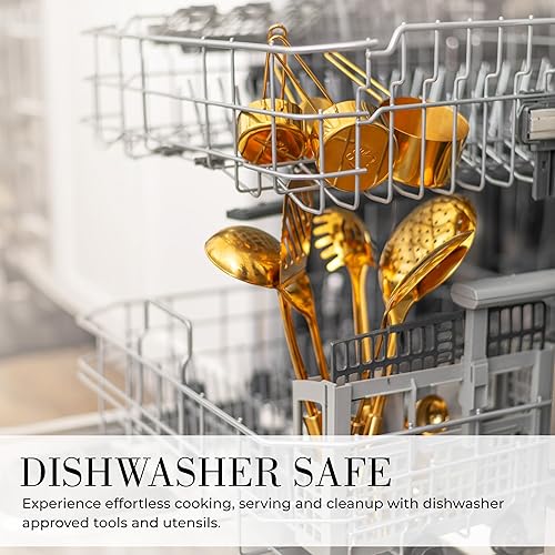 Miniatura 8 de Juego de utensilios de cocina dorados con tazas medidoras y cucharas, 13 piezas de accesorios de cocina dorados de lujo, incluye tazas medidoras de