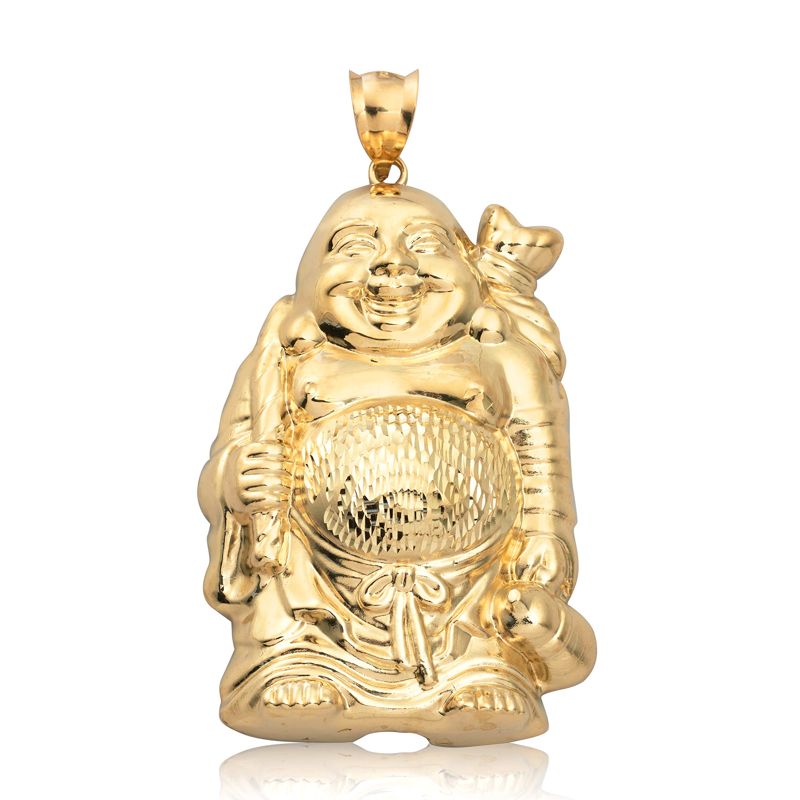 LoveBling10K Yellow Gold Happy Buddha Diamond Cut Charm Pendant (3.25" x 1.87")
