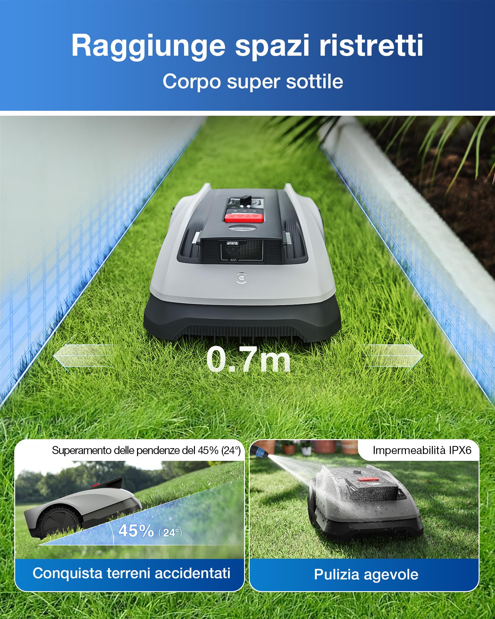 ECOVACS Goat O600 RTK Care Kit Robot Tosaerba Senza Cavi Perimetrali, per Aree Fino a 600 M², Navigazione RTK+Vision, Evita Ostacoli con IA, Controllo via App, Passaggio in Spazi da 0,7 M