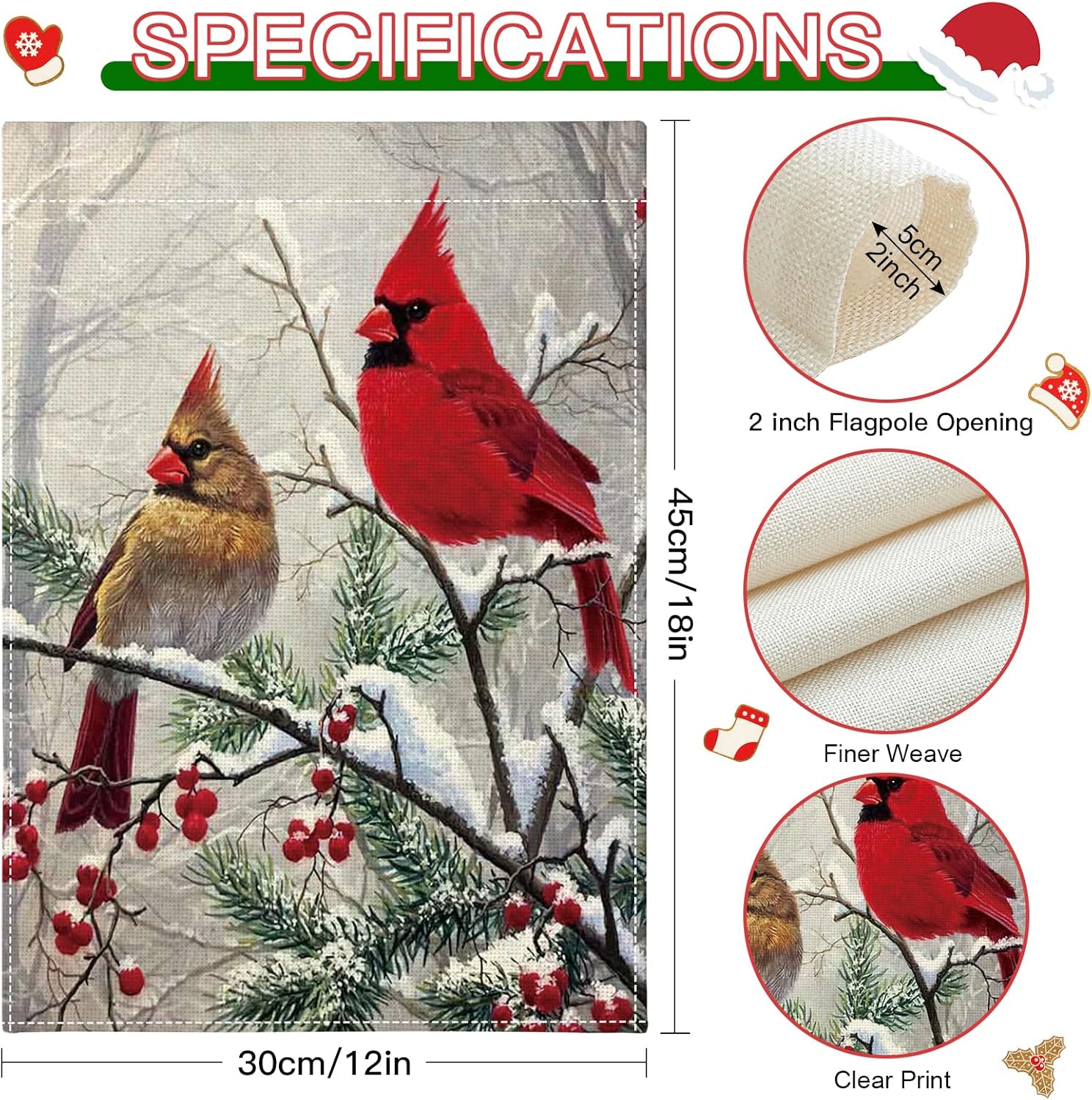 OTOSTAR Winter Bird Christmas Garden Flags 12x18 Inch Outside Double Sided Red Birds on Tree Branch Yard Flag Farmhouse Outdoor Decor - Image 5