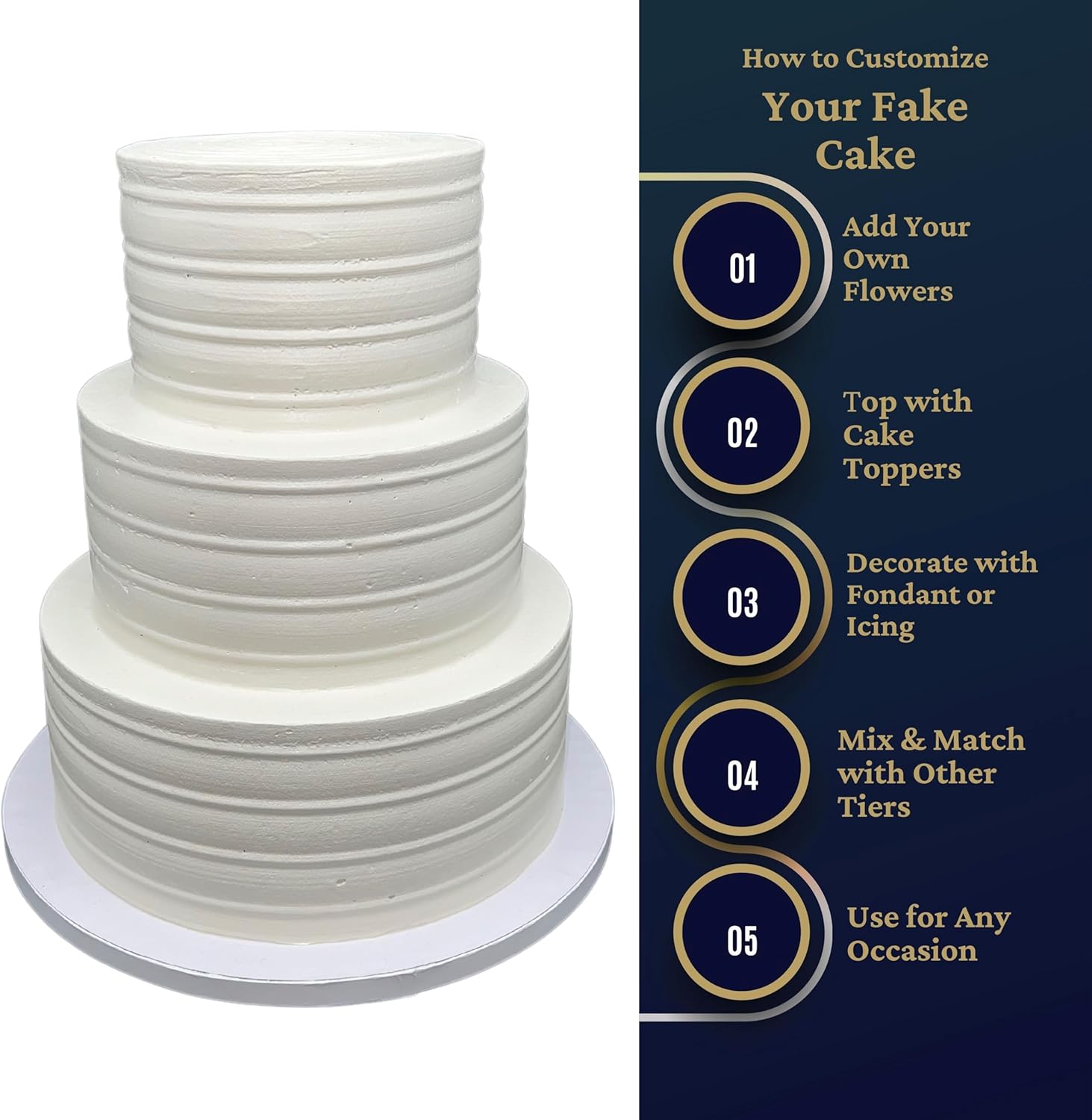 FromJennWithLove 3 Tiered Fake Cake - 12'' Ivory Textured for Event Planners & Wedding Coordinators, Perfect for Cake Decorations & Wedding Cake Toppers, Made in USA, Sizes 6'' 8'' 10''