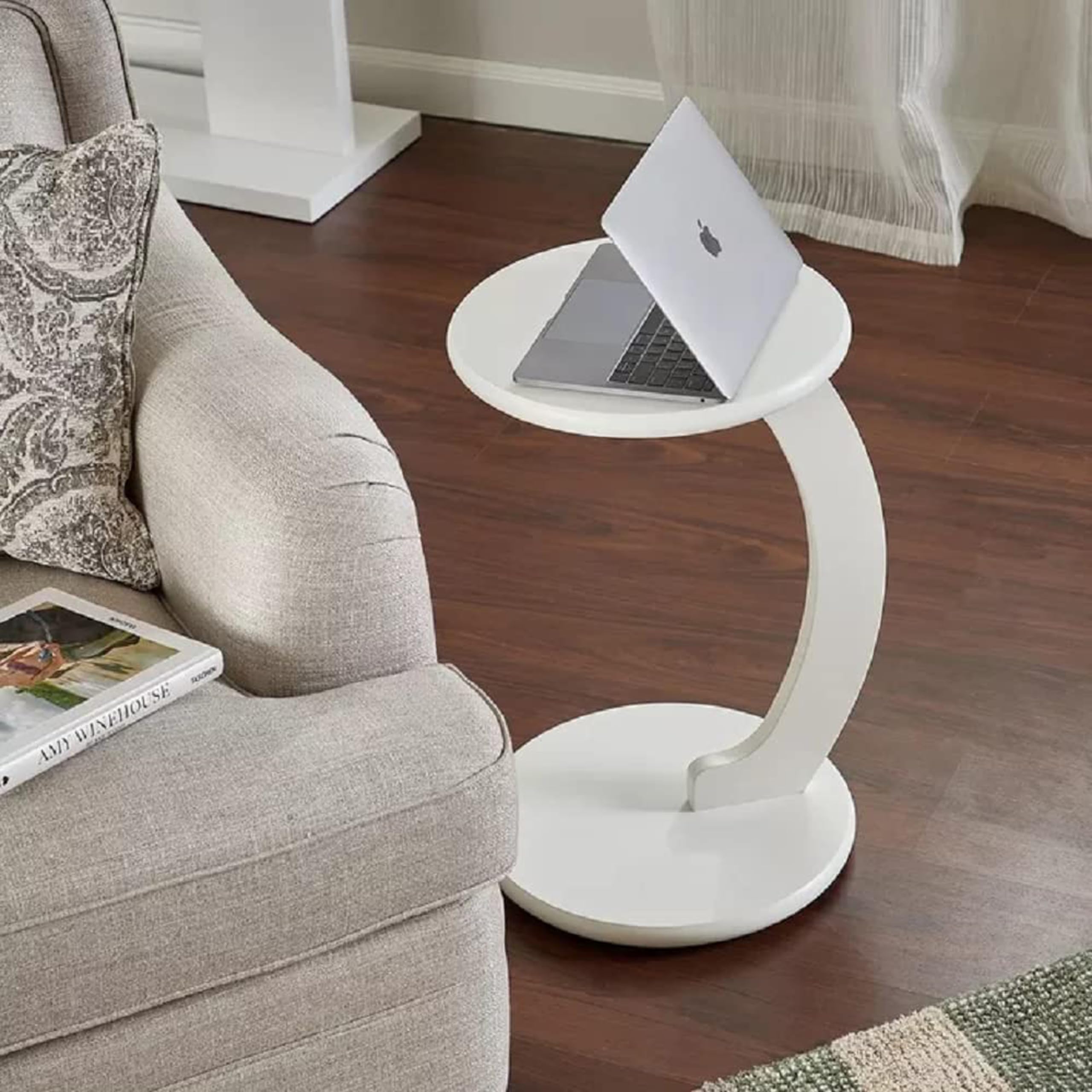 VASIL MART Round C-Shaped End Table for Living Room, Sofa Side Table That Slides Under, Coffee Table and Laptop Table for Bedroom, Drawing Room (White N) (B0D29H2TQG) Amazon Price History, Amazon Price Tracker