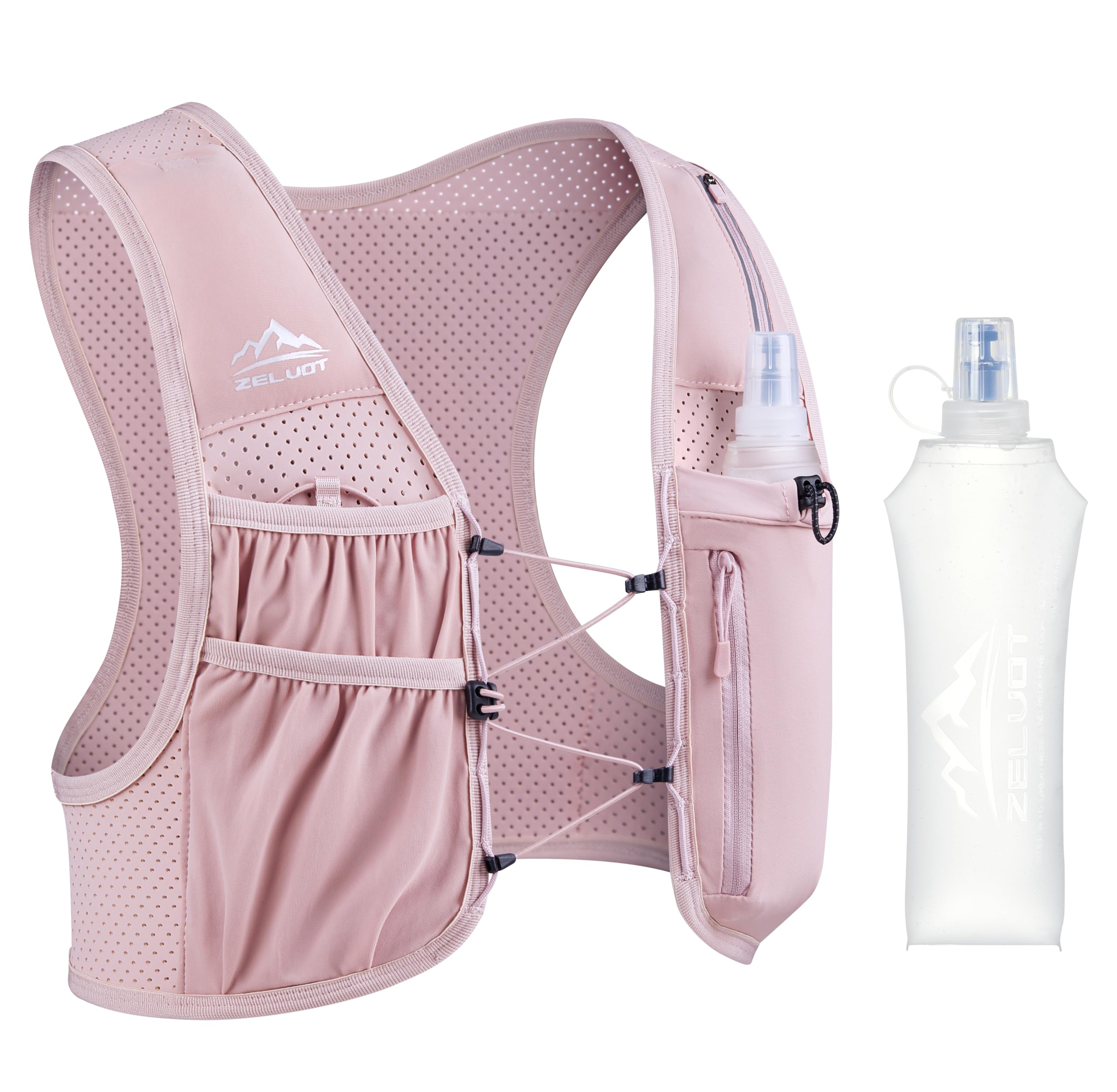 Zelvot Running Vest for Women Men, USA Original Patent, Adjustable Chest Straps Running Hydration Vest with 500ml Soft Flask, Lightweight Reflective