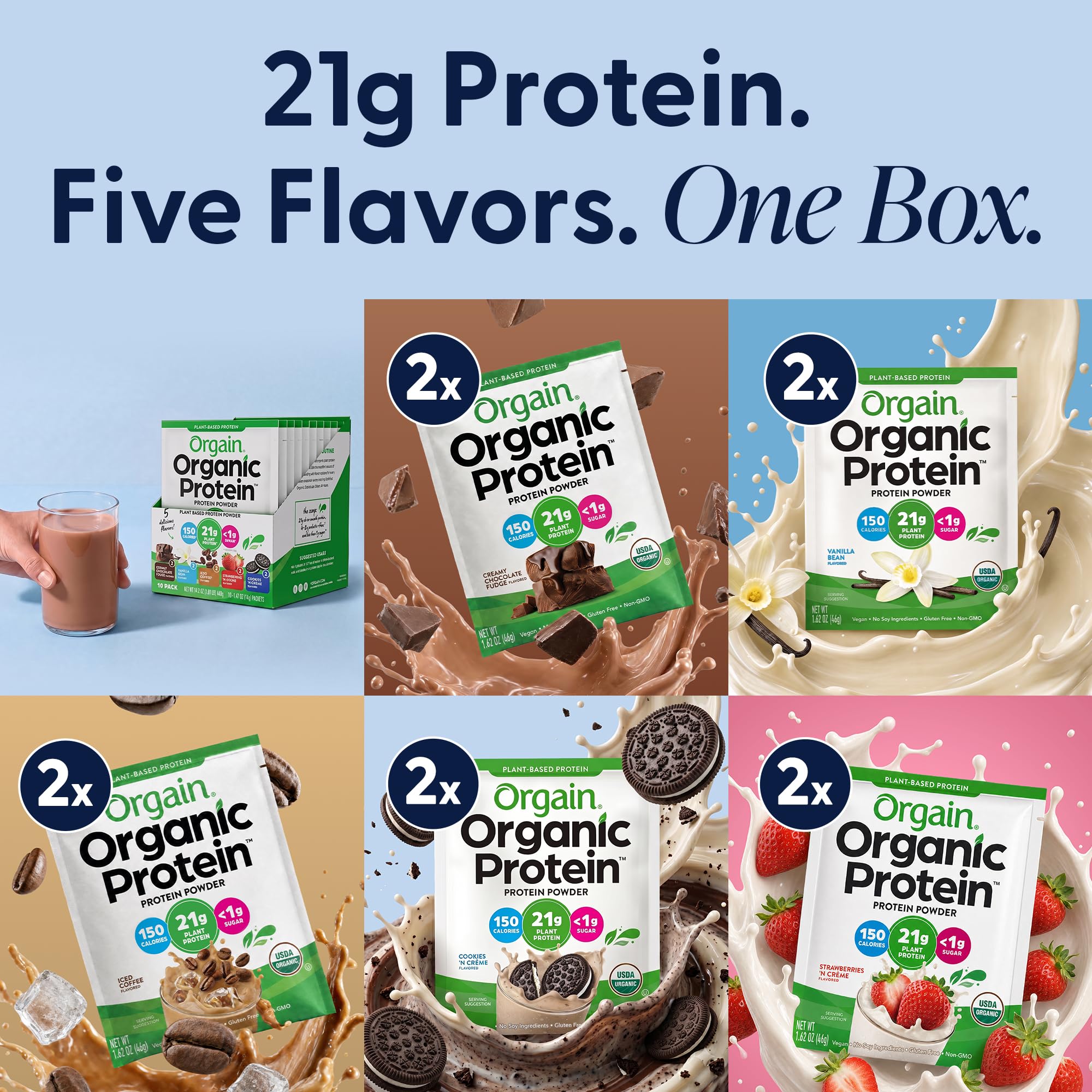 Organic Vegan Protein Powder Variety Pack, Five Flavors, 1.62 oz, 10 Pack — Amazon image 4