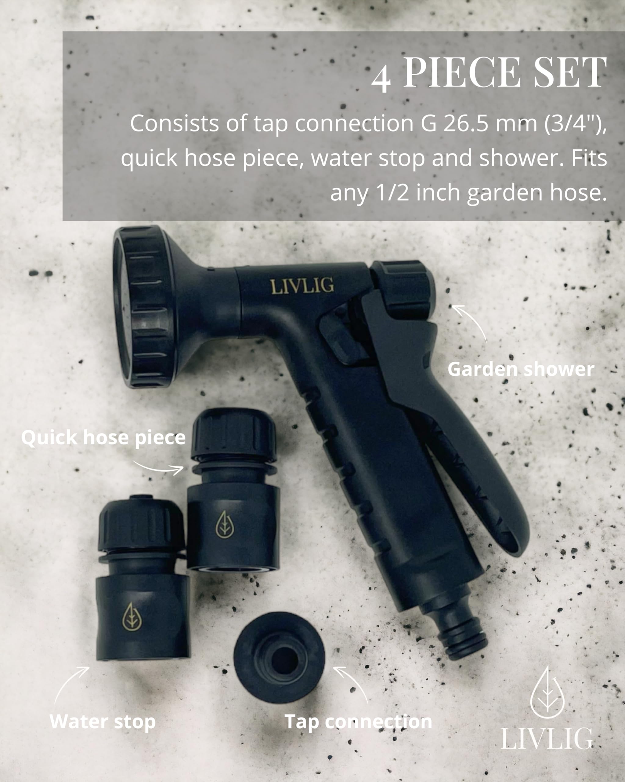 LIVLIG PureCycle Garden Watering Set - 1/2 Inch Sprayer with 75% Recycled Content for Watering Flower Beds and Potted Plants - Image 4