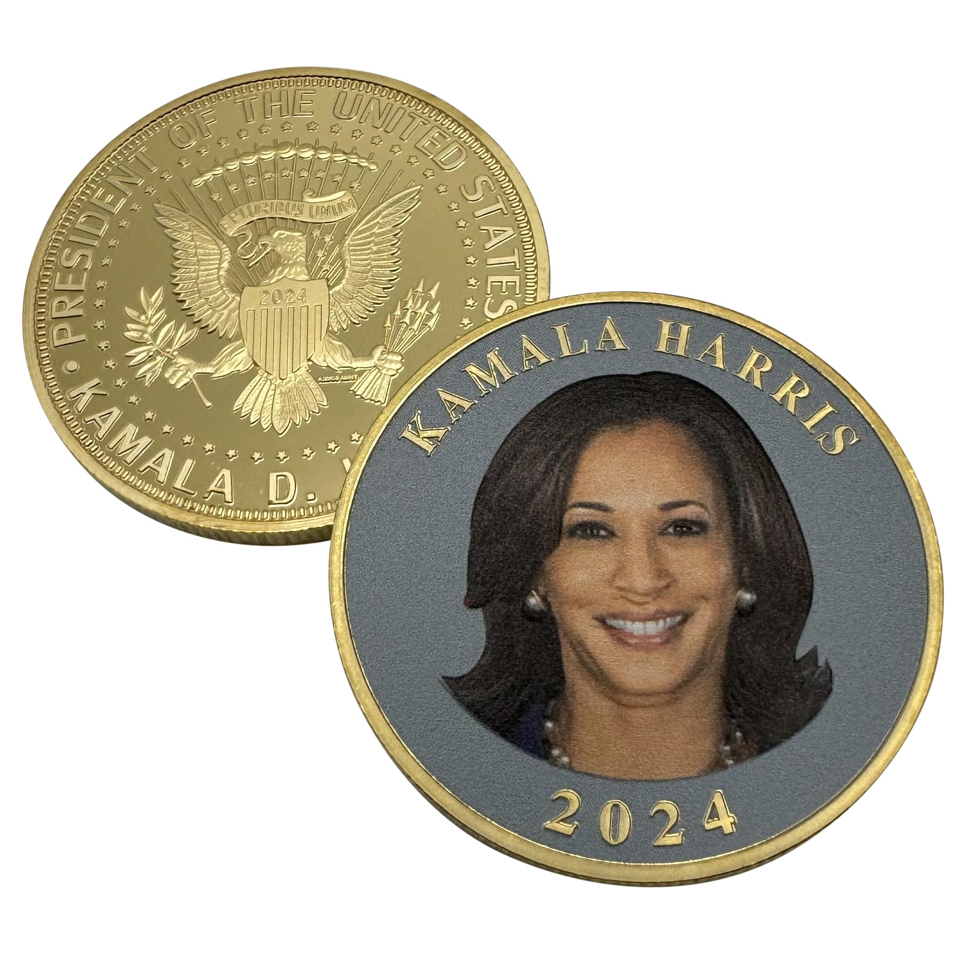 Aizics Mint Kamala Harris for President Coin 2024, Democratic Election Challenge Coin, Gold Iron Plated, 38 x 2.5mm
